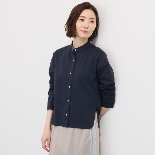 ラトゥアアリア　接触冷感　ギザ超長綿ブレンド　シルケットスムース　スナップボタンシャツ