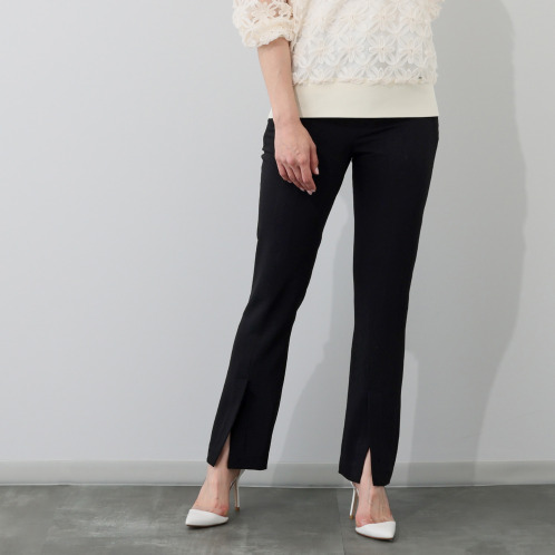 マダムヒロコ ライトダブルクロス ジョーゼット 前裾ベントアクセント スリムパンツ マダムヒロコ ライトダブルクロス ジョーゼット 前裾ベントアクセント スリムパンツ