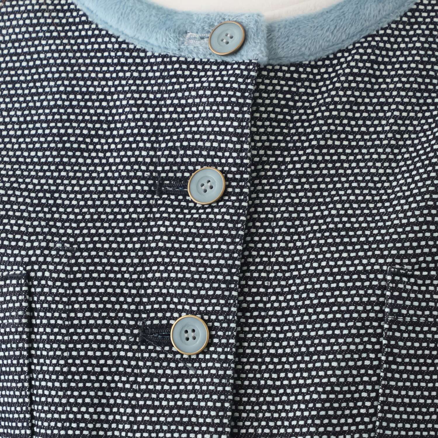 紺屋イチガントウキョウ インディゴ糸使用 刺し子風ジャガード ノーカラージャケット