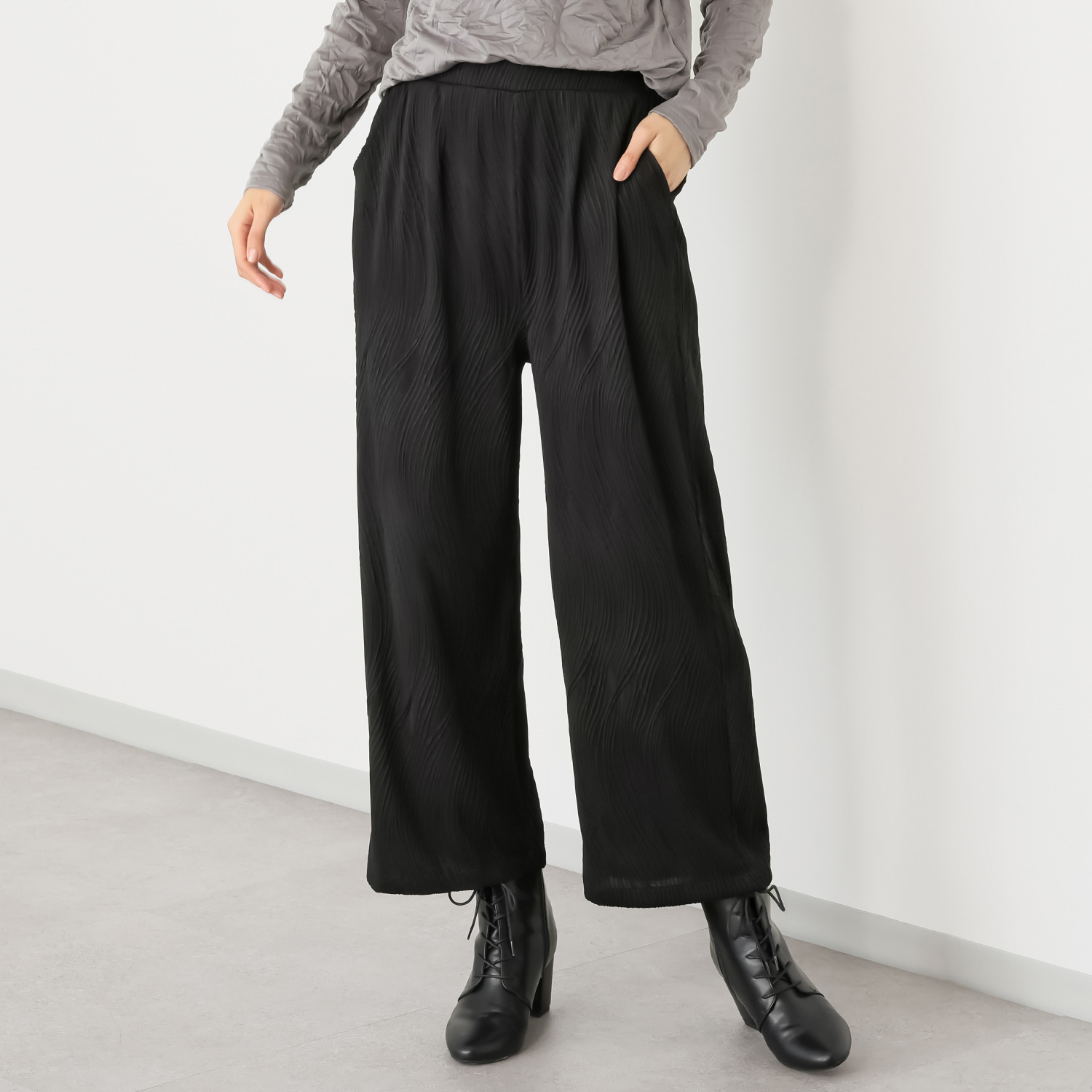 コイビトミサキ ジャガード ストレッチ ワイドパンツ