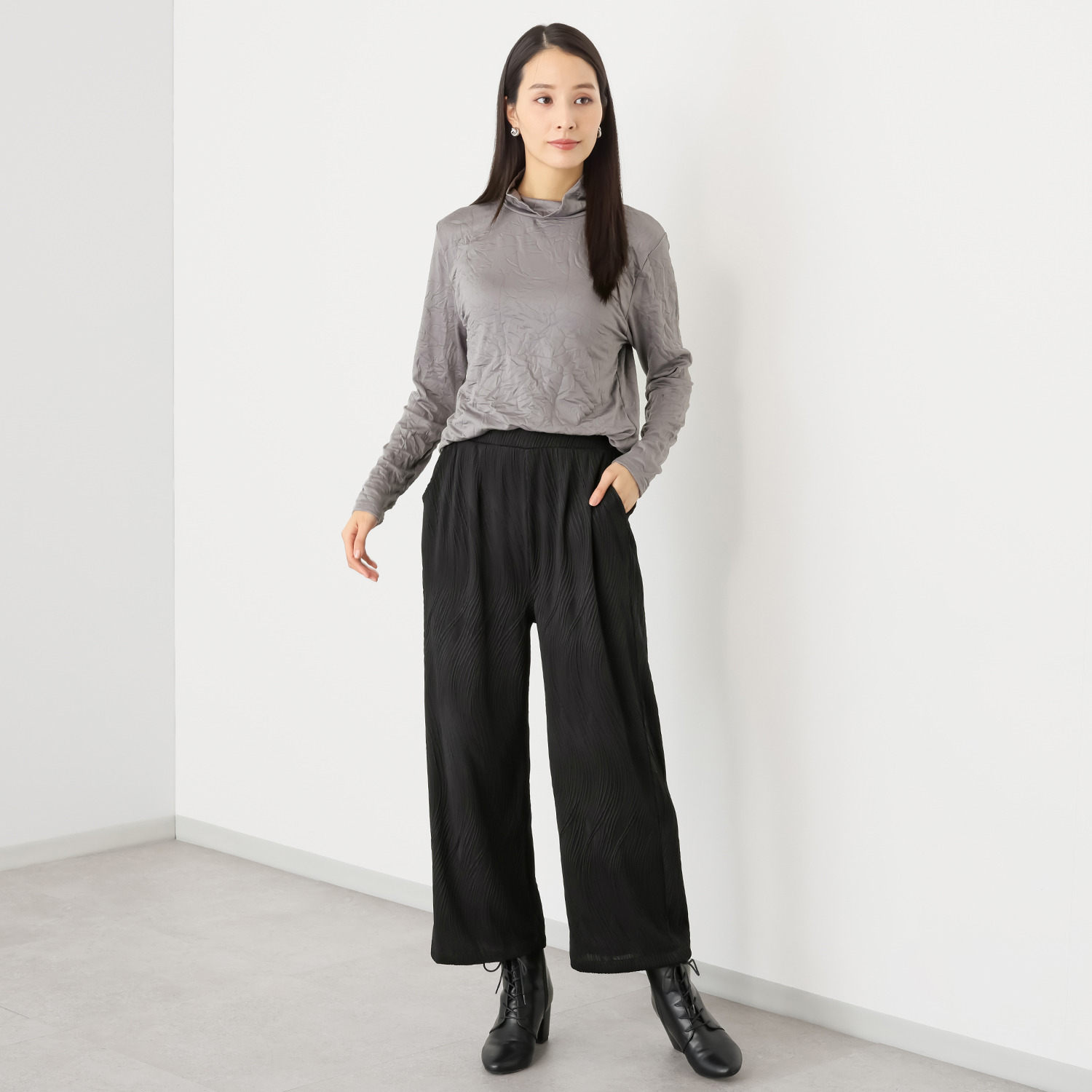 コイビトミサキ ジャガード ストレッチ ワイドパンツ