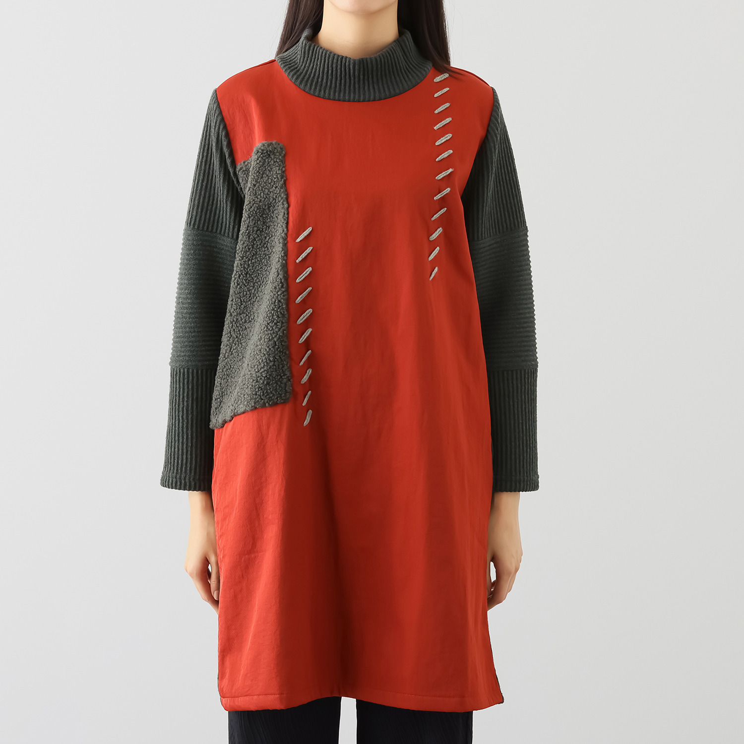 コイビトミサキ 異素材切替 ボアアクセント チュニック