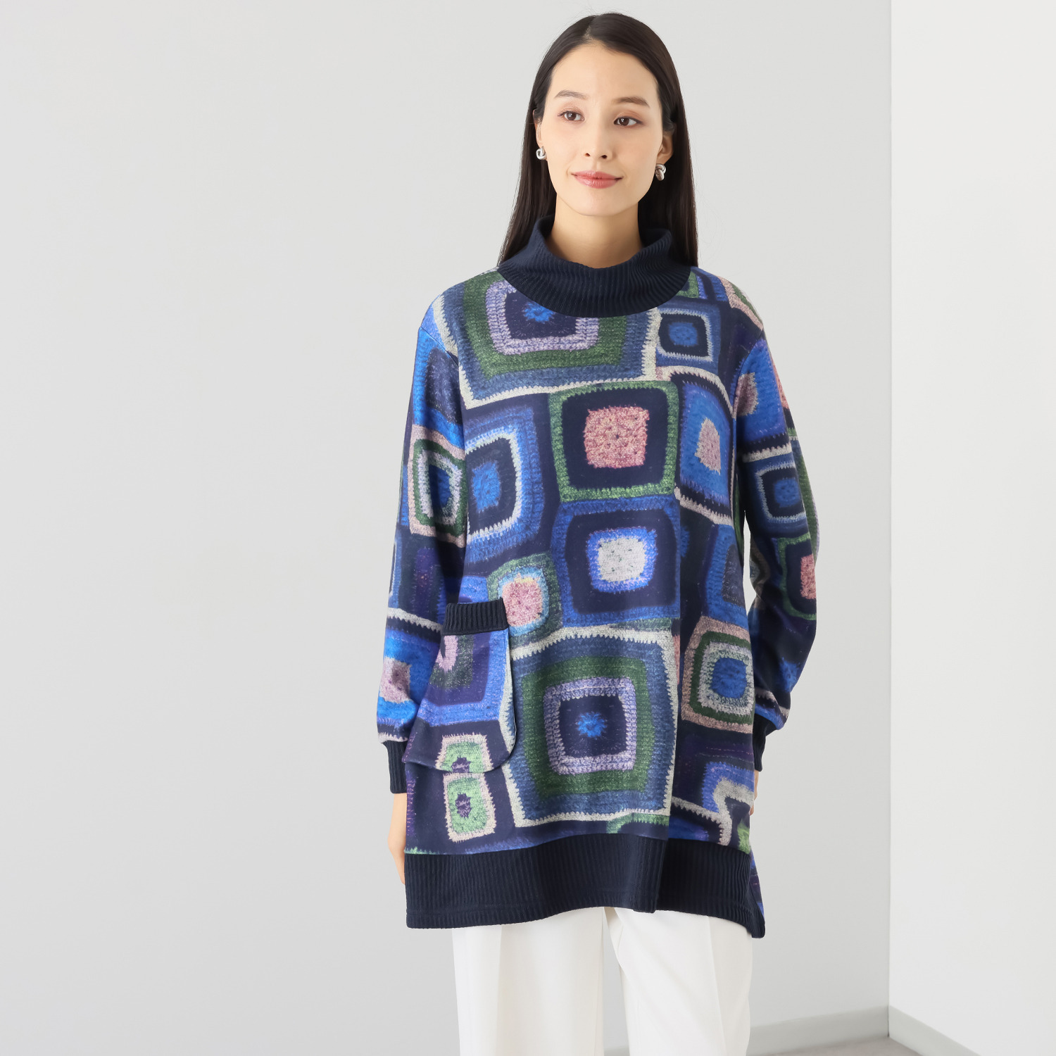 コイビトミサキ リブ切替 スクエアプリント チュニック