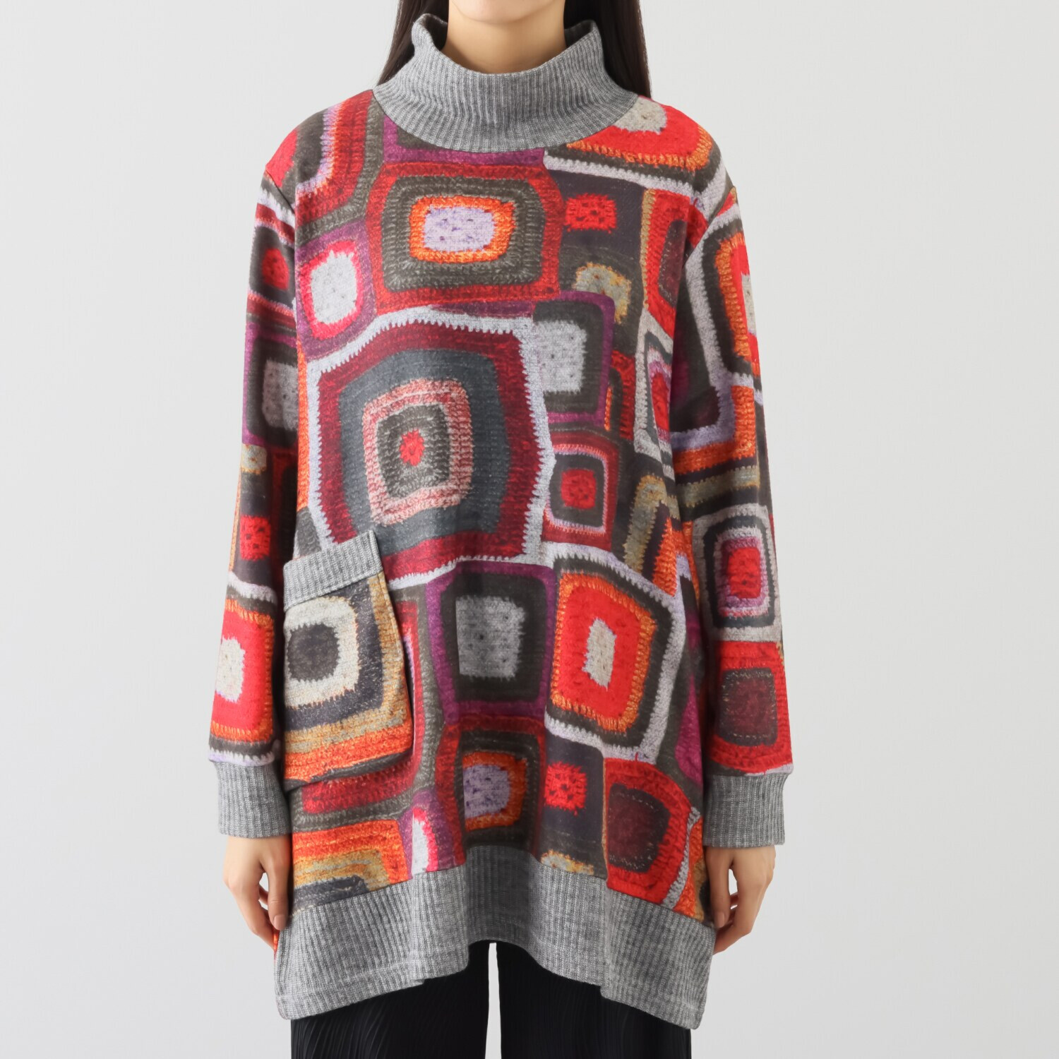 コイビトミサキ リブ切替 スクエアプリント チュニック