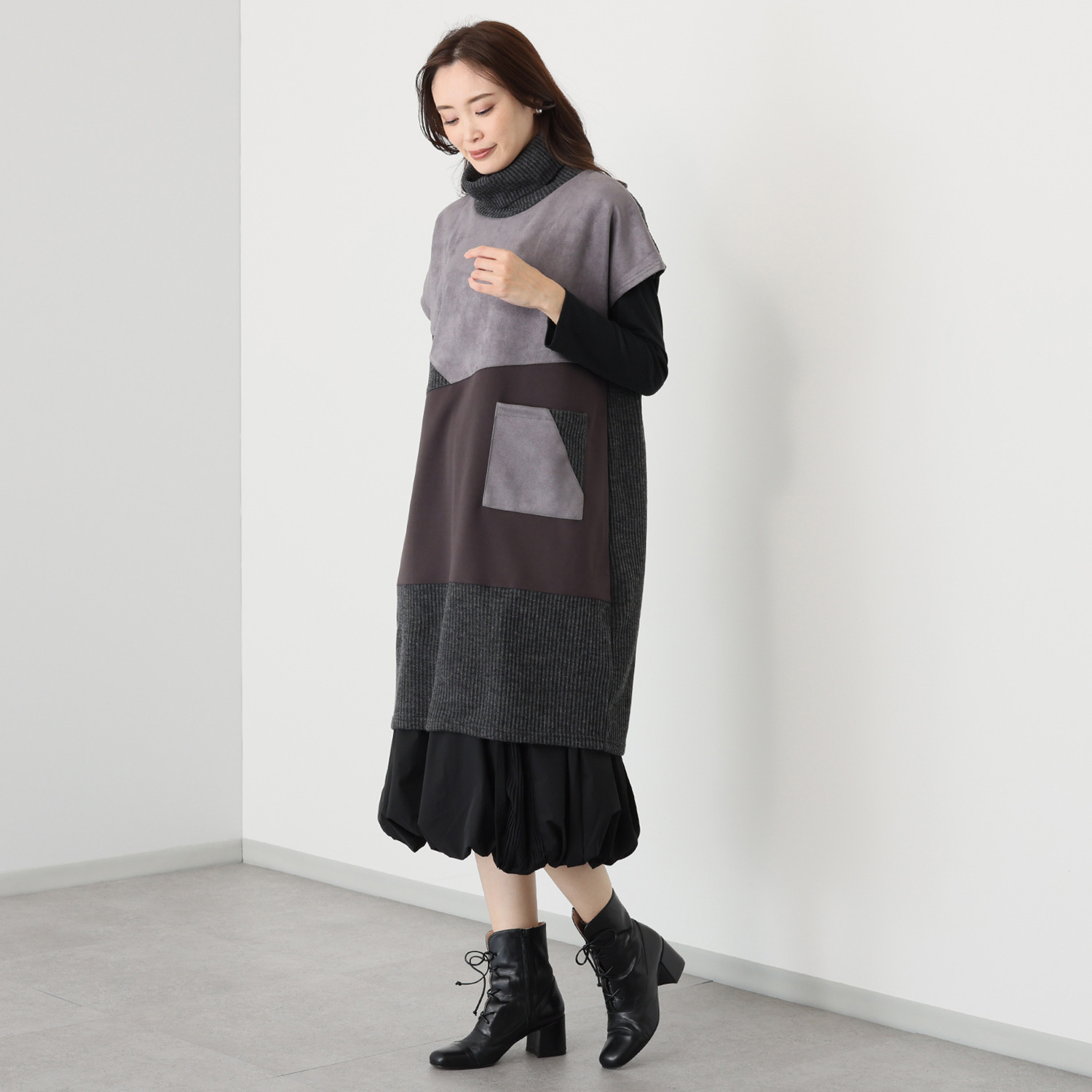 コイビトミサキ フェイクスエード 切替デザイン チュニック