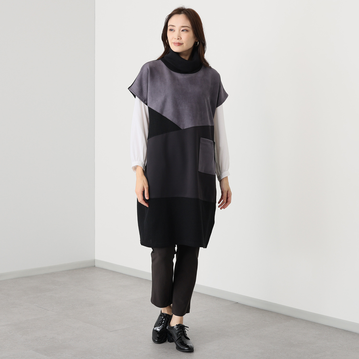 コイビトミサキ フェイクスエード 切替デザイン チュニック
