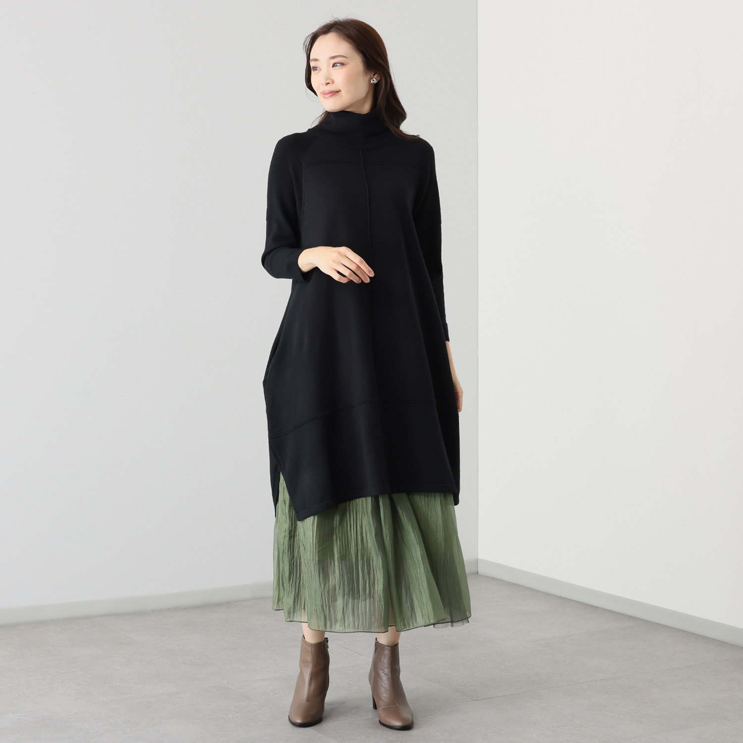 コイビトミサキ 切替デザイン ニットワンピース