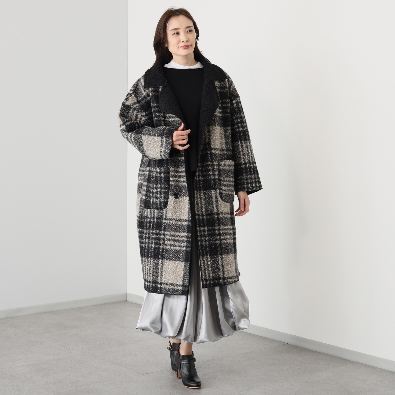 コイビトミサキ ブークレ チェック柄コート