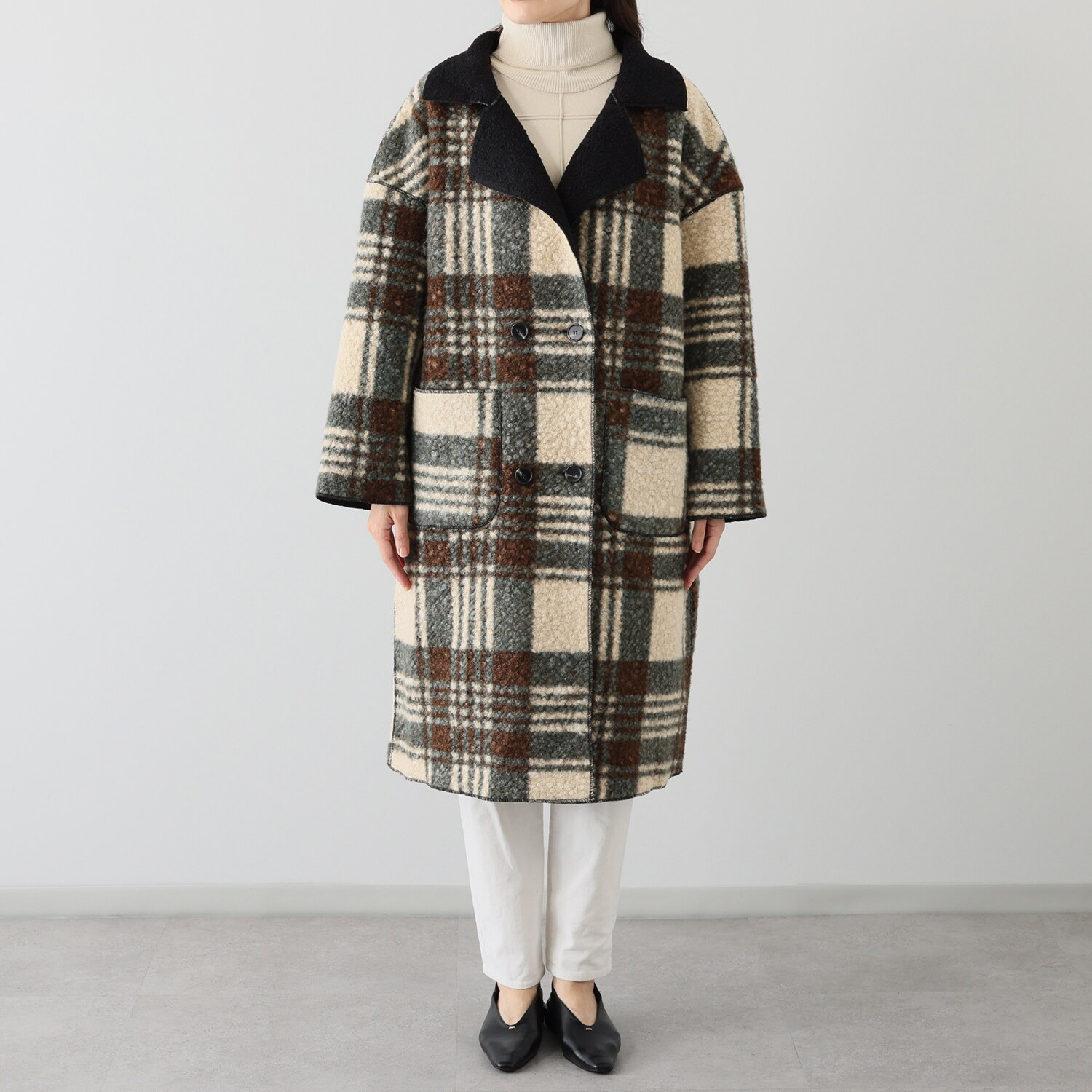 コイビトミサキ ブークレ チェック柄コート