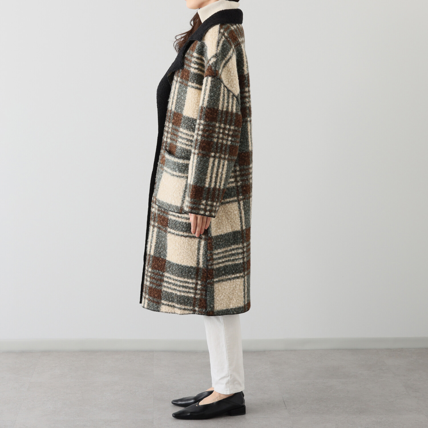 コイビトミサキ ブークレ チェック柄コート