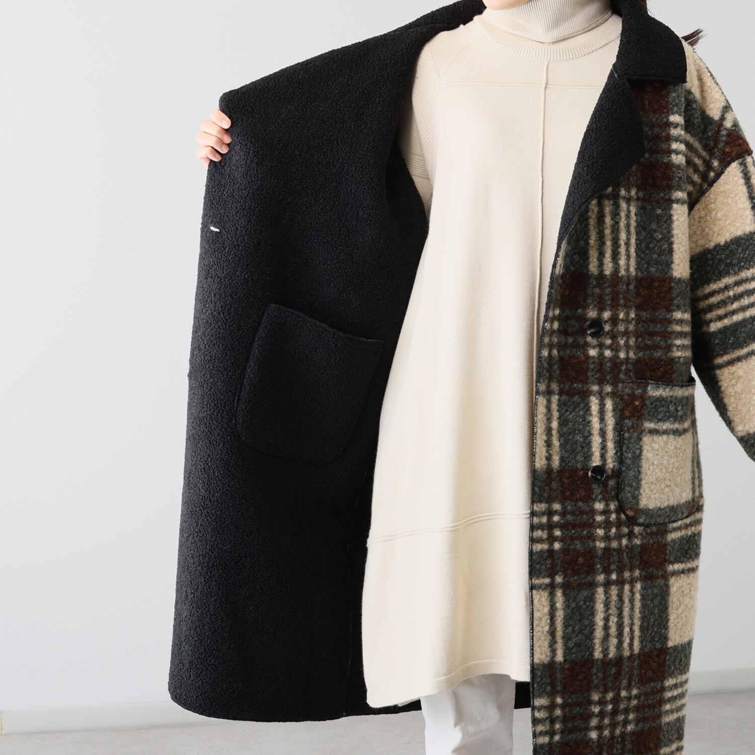 コイビトミサキ ブークレ チェック柄コート