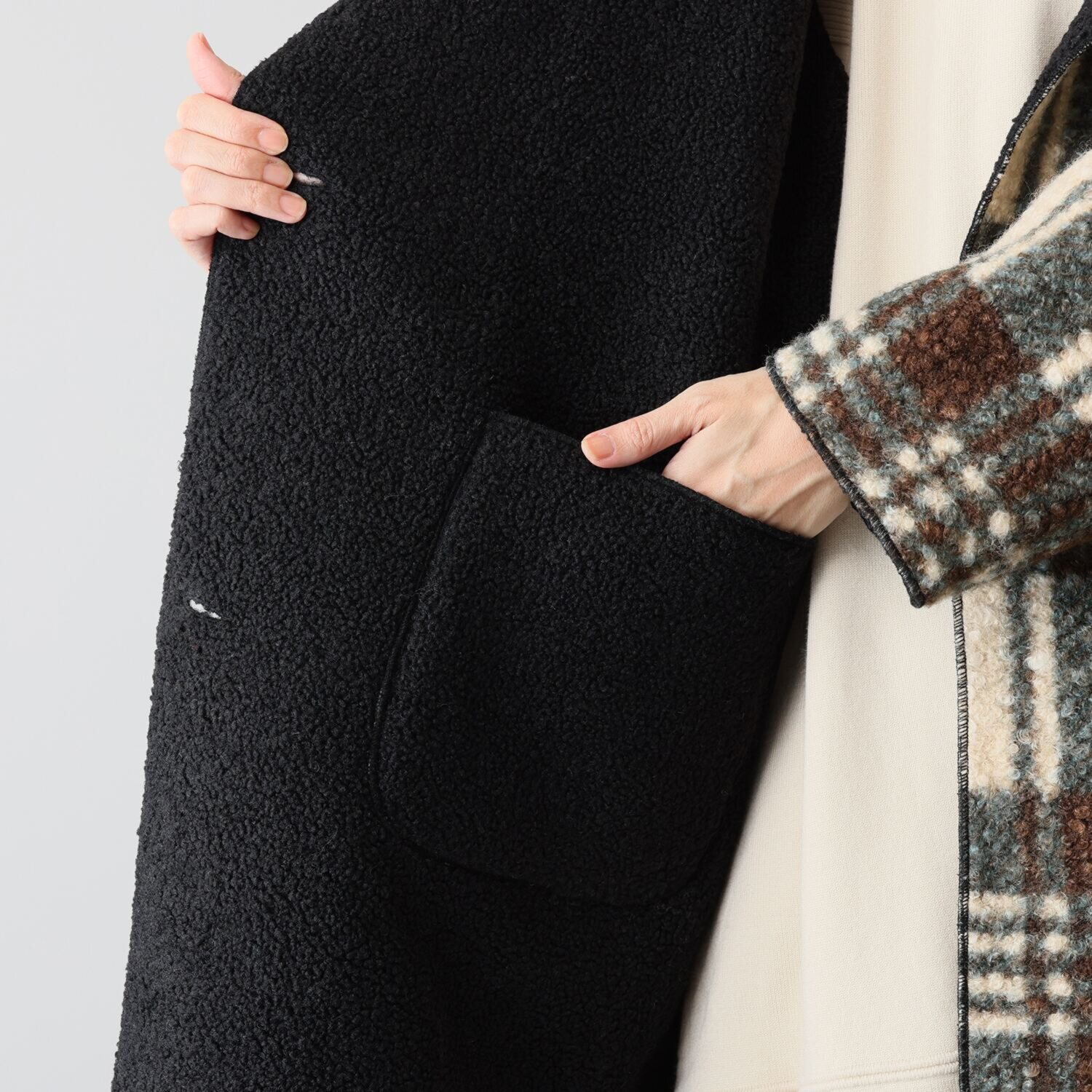 コイビトミサキ ブークレ チェック柄コート