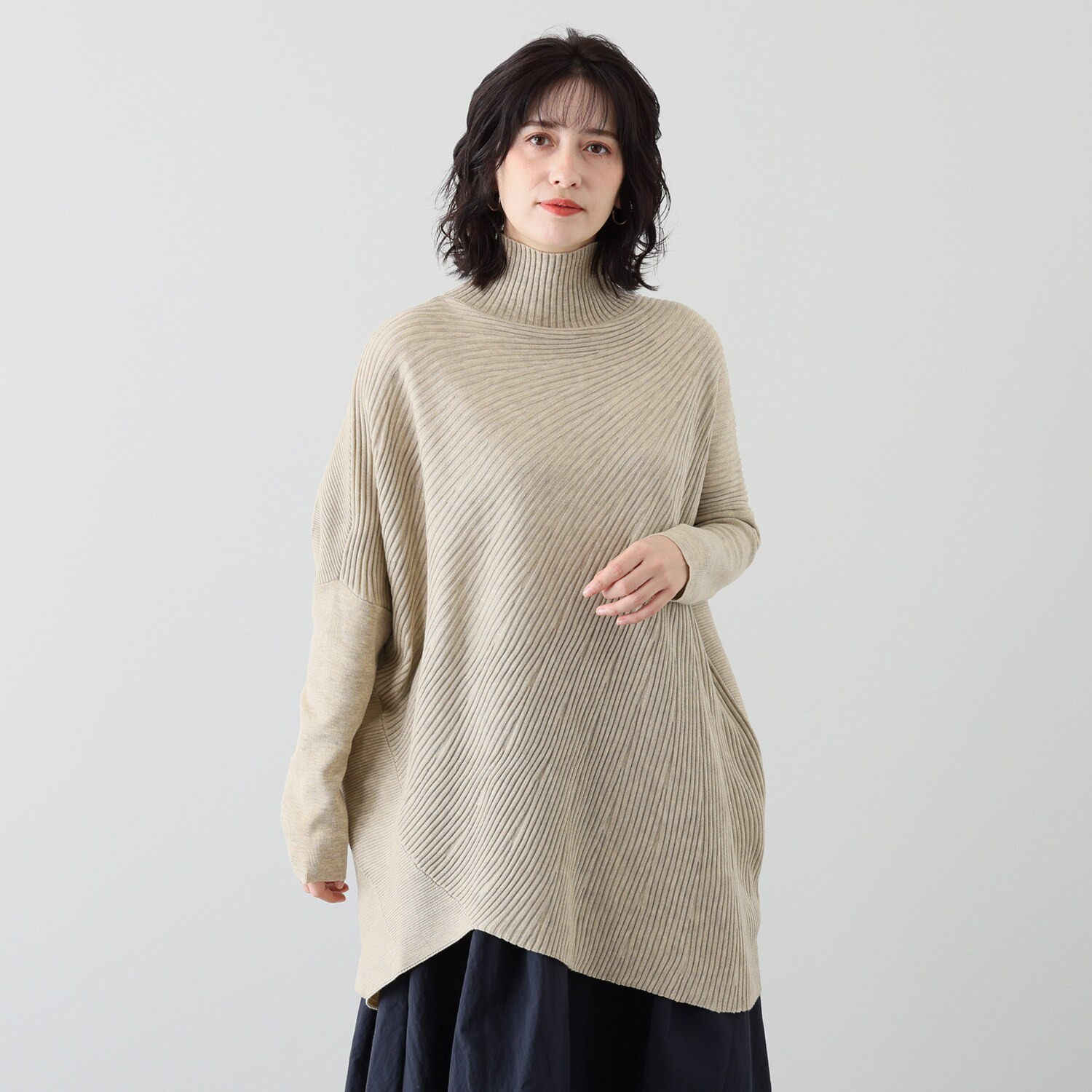 コイビトミサキ アシンメトリーデザイン モアレ リブニットチュニック