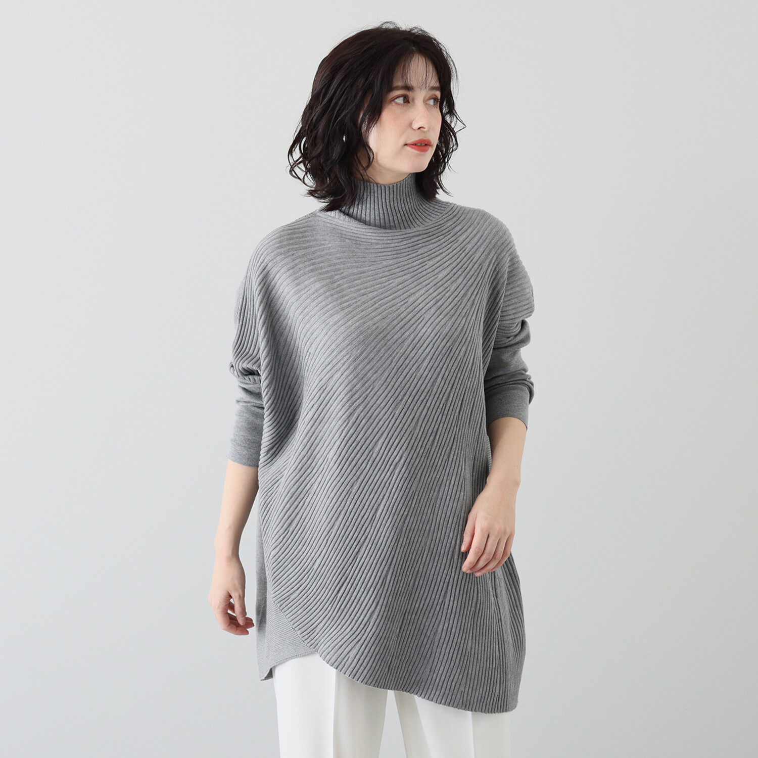 コイビトミサキ アシンメトリーデザイン モアレ リブニットチュニック