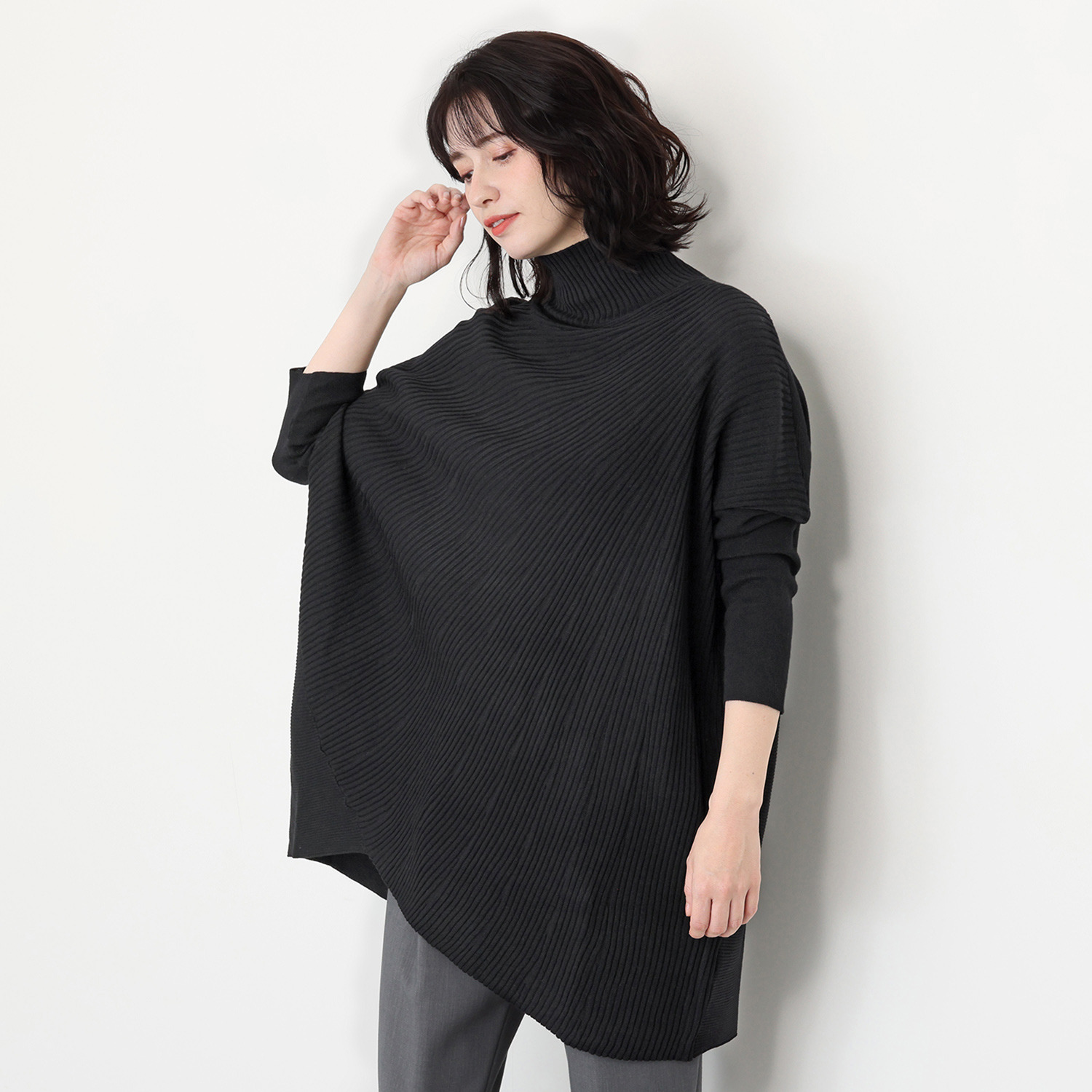 コイビトミサキ アシンメトリーデザイン モアレ リブニットチュニック