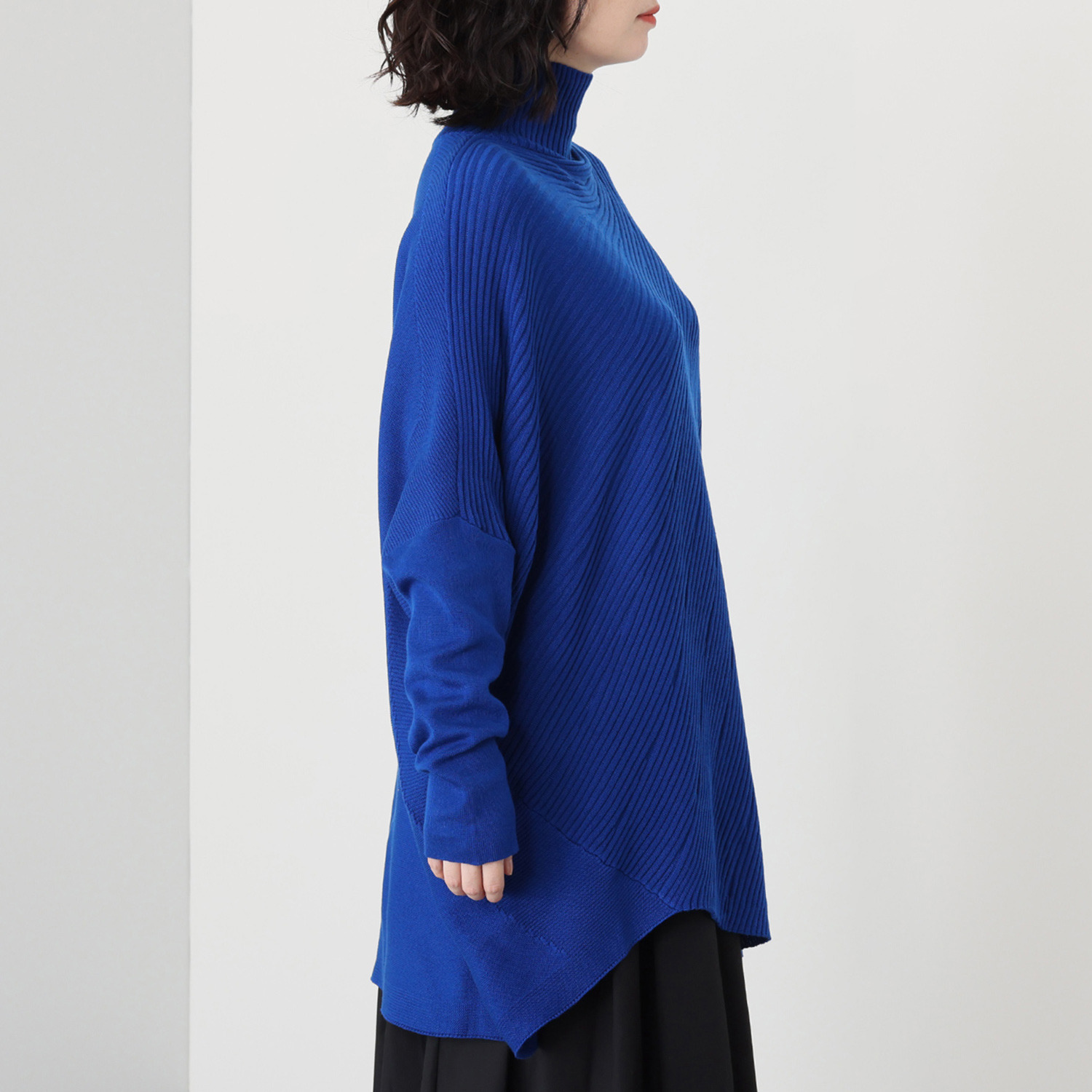 コイビトミサキ アシンメトリーデザイン モアレ リブニットチュニック