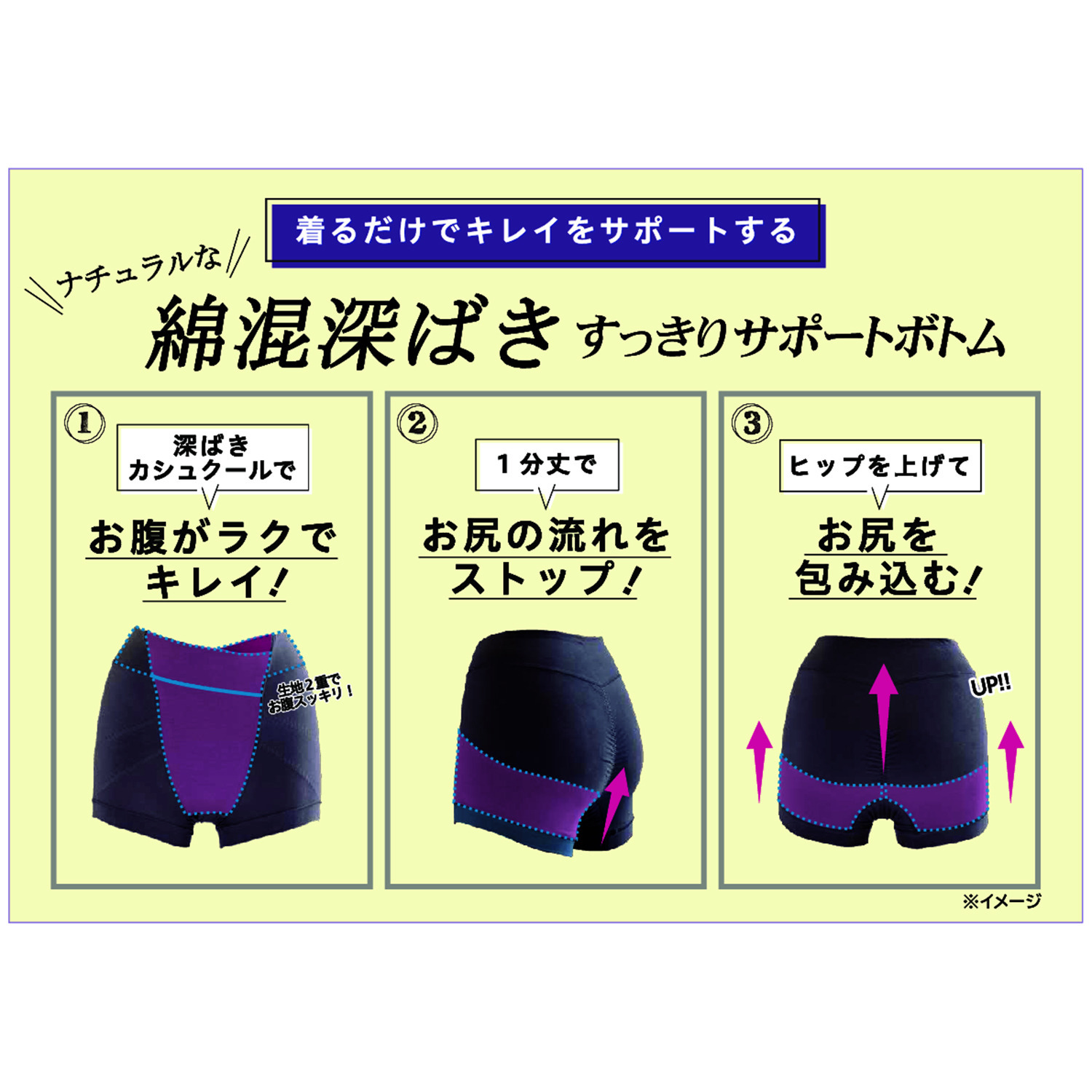 うつくＣ デビュー１０周年 綿混深ばき すっきりサポート 一分丈ボトム３枚セット