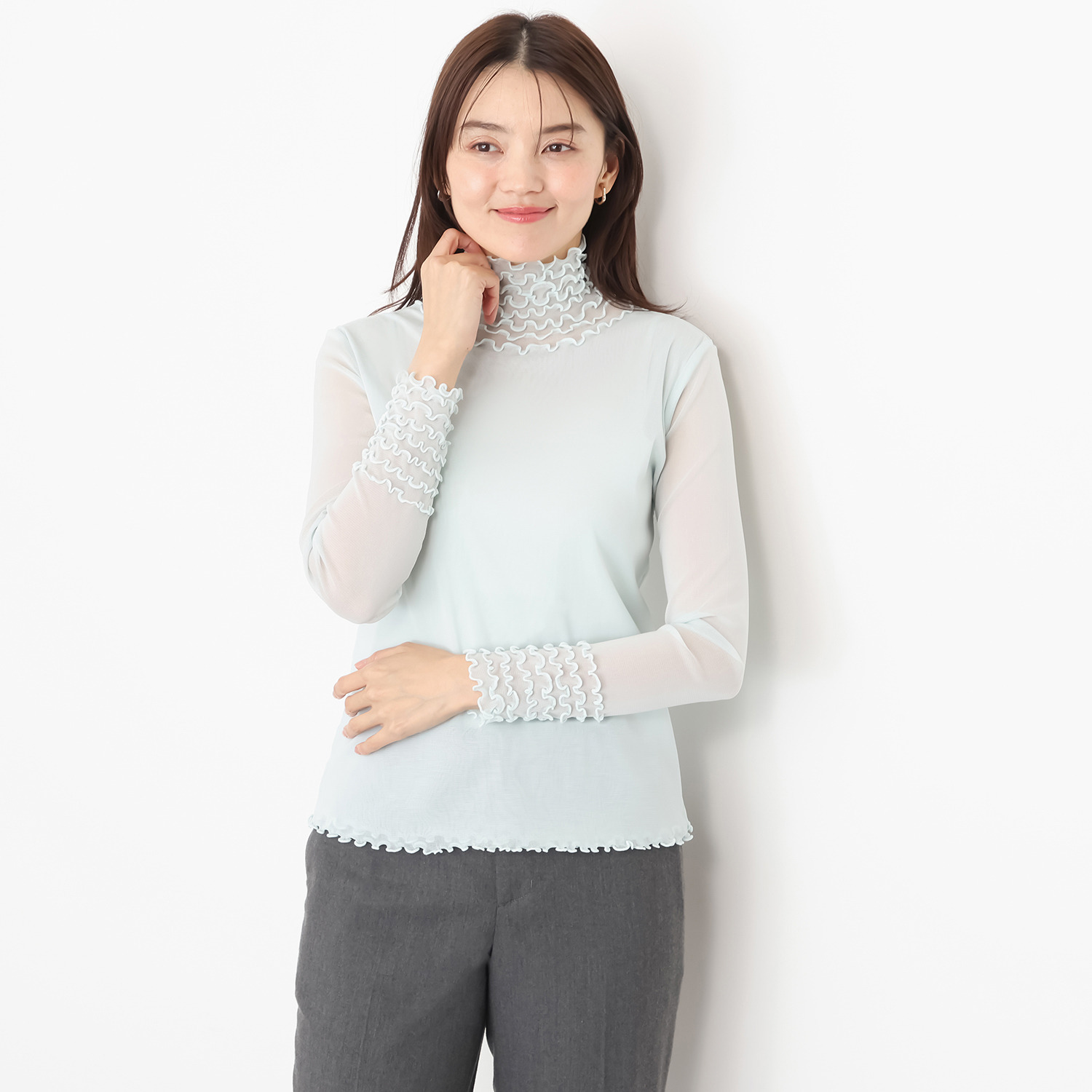 メッシュウィッシュ やわらか！　さらっと！ メッシュ素材！ フローラルネック プルオーバー