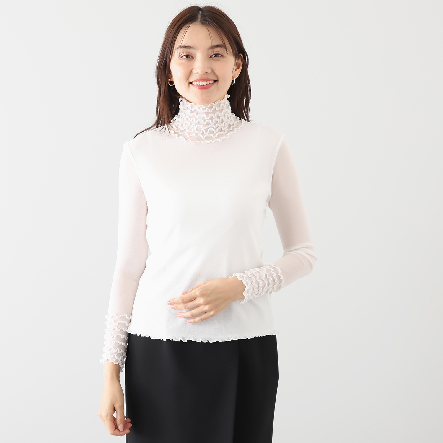 メッシュウィッシュ やわらか！　さらっと！ メッシュ素材！ フローラルネック プルオーバー