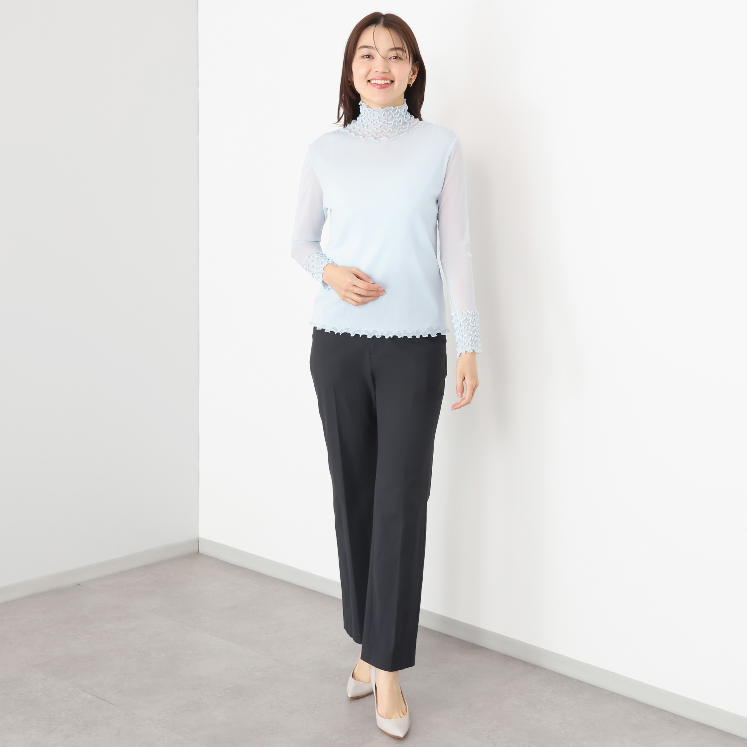 メッシュウィッシュ やわらか！　さらっと！ メッシュ素材！ フローラルネック プルオーバー