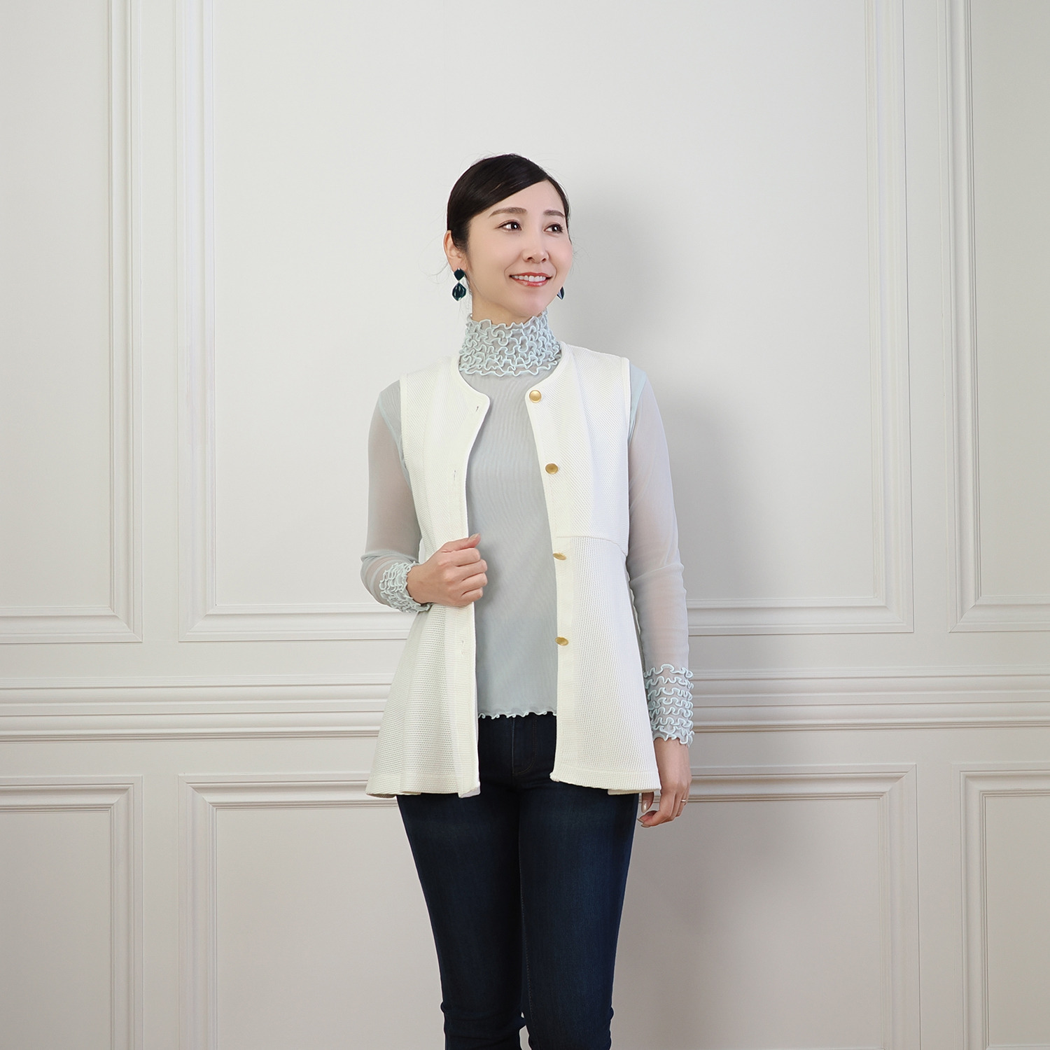 メッシュウィッシュ やわらか！　さらっと！ メッシュ素材！ フローラルネック プルオーバー