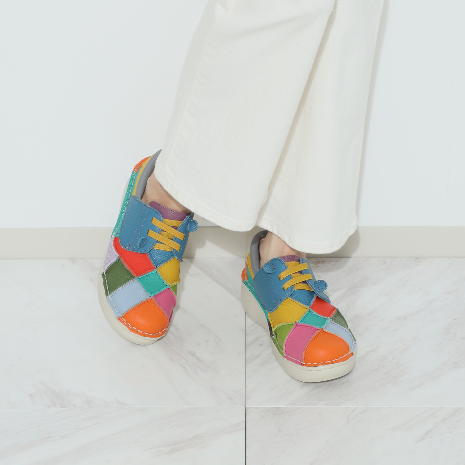 エスタシオン 牛革 ゴムレースシューズ