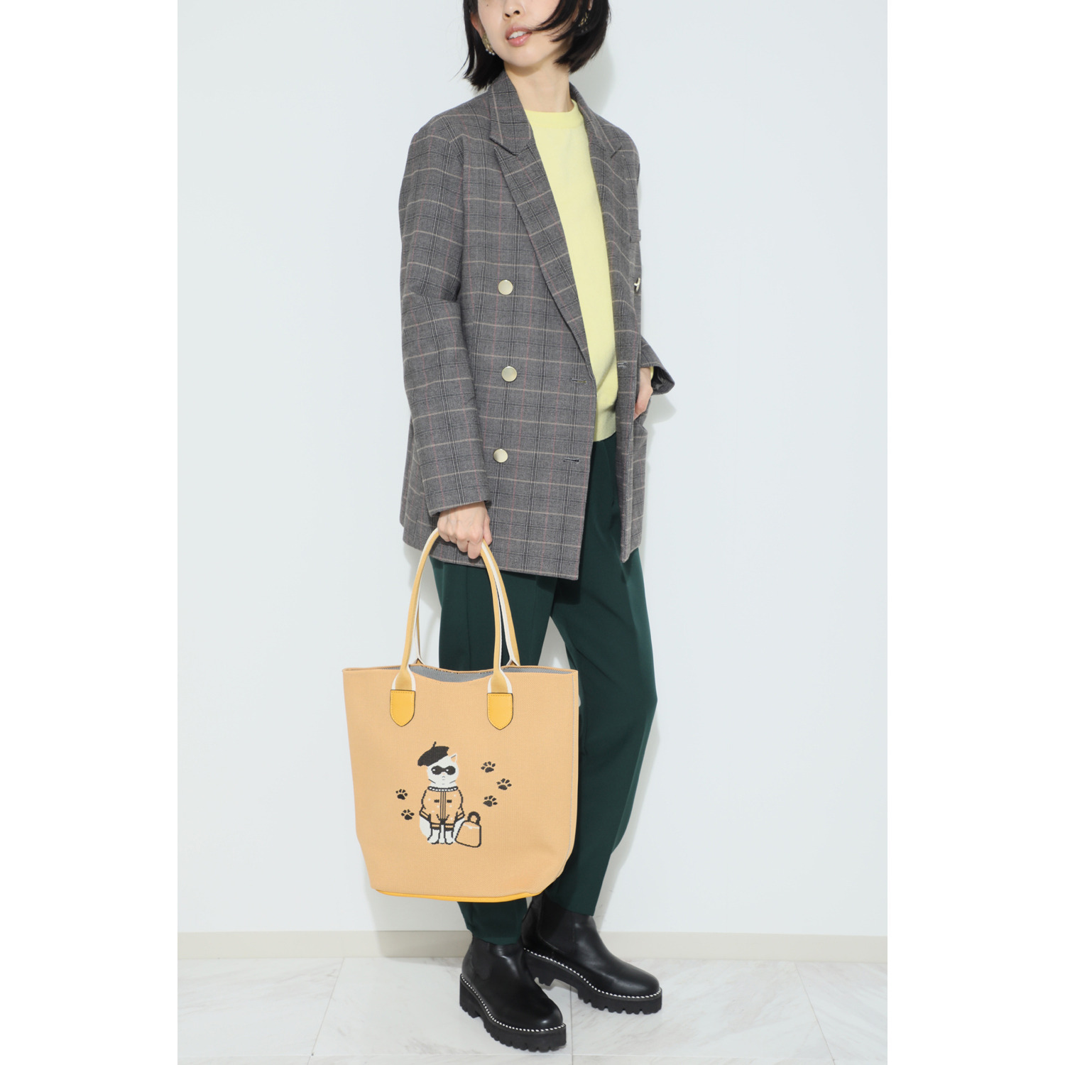 ラルジュ サングラスネコ Ａ４軽量 ニットトートバッグ