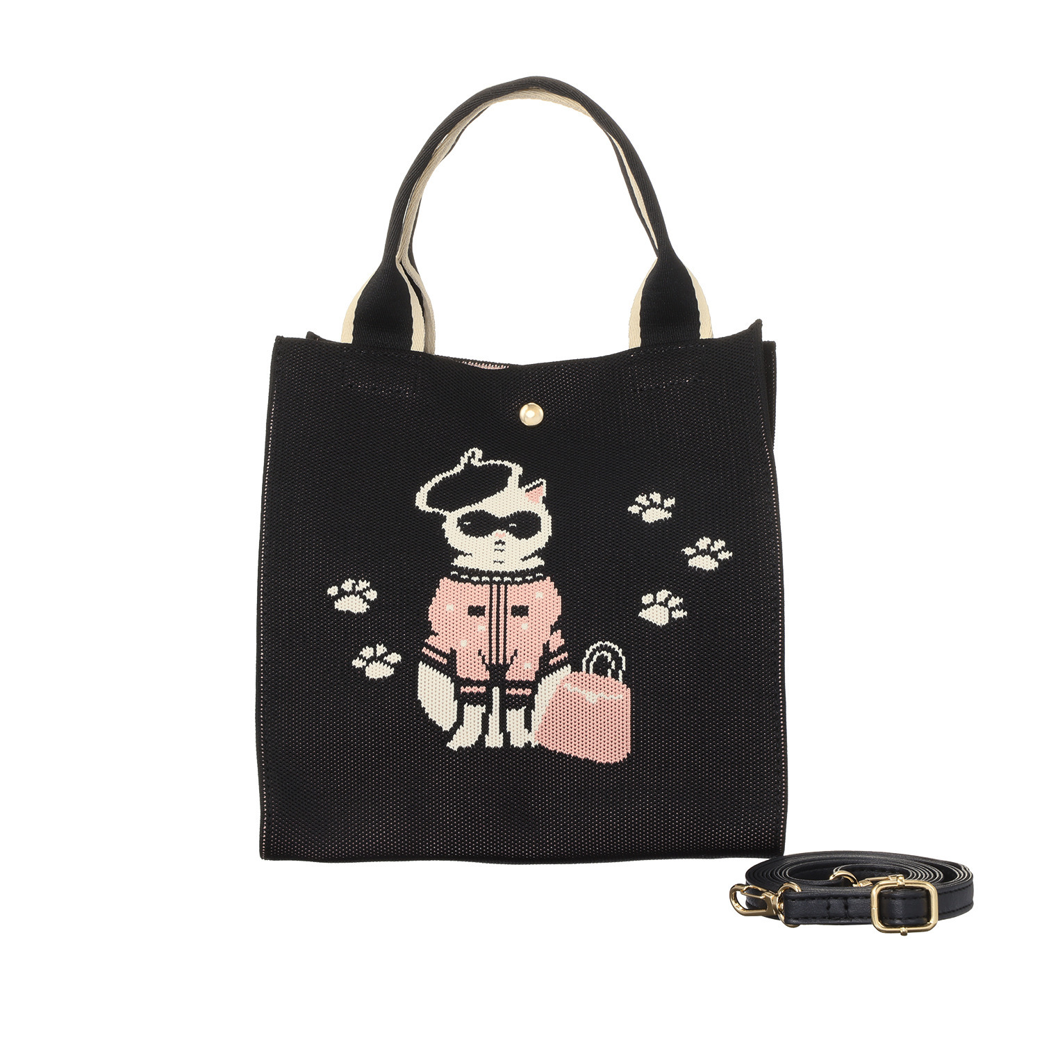 ラルジュ サングラスネコ ２ウェイ ニット ショルダートートバッグ