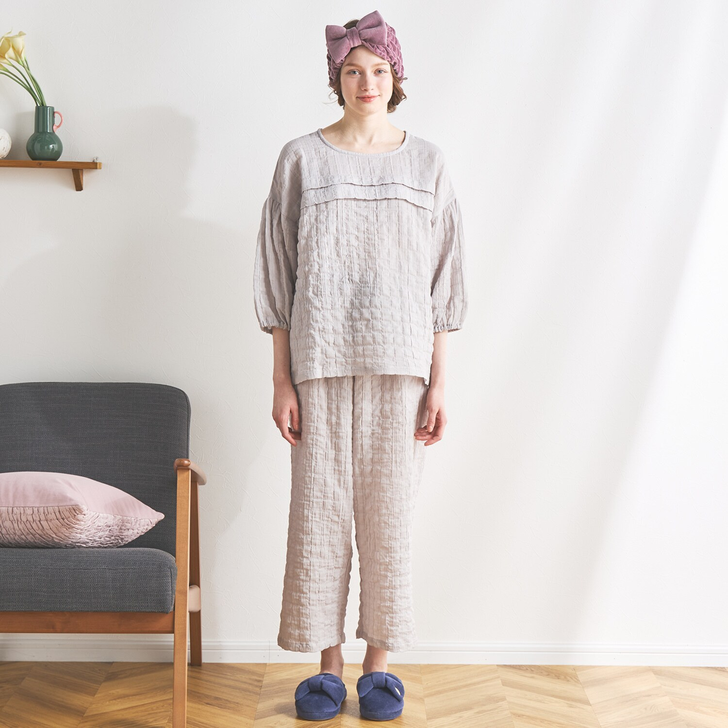 ナルエー コットンブレンド シャーリングダブルガーゼ パジャマ