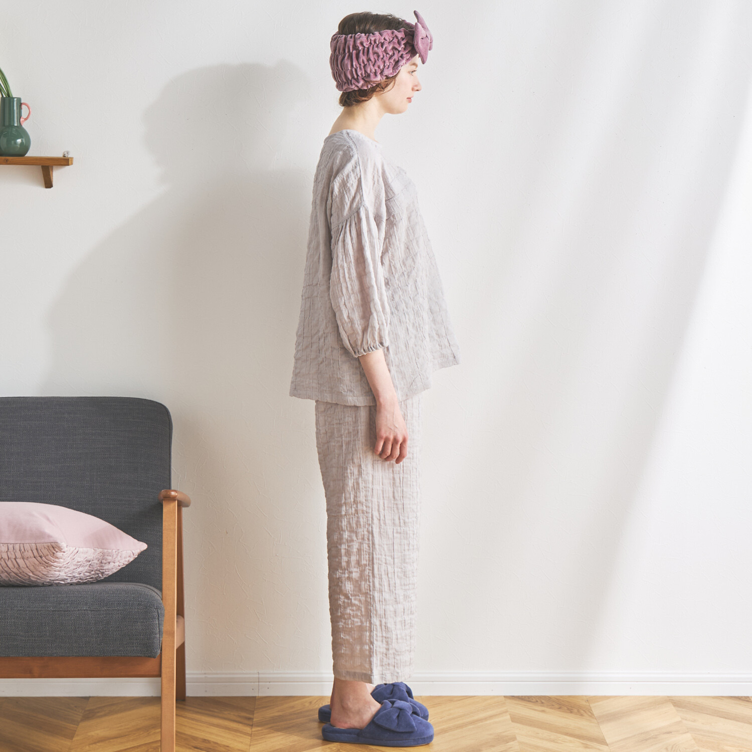 ナルエー コットンブレンド シャーリングダブルガーゼ パジャマ