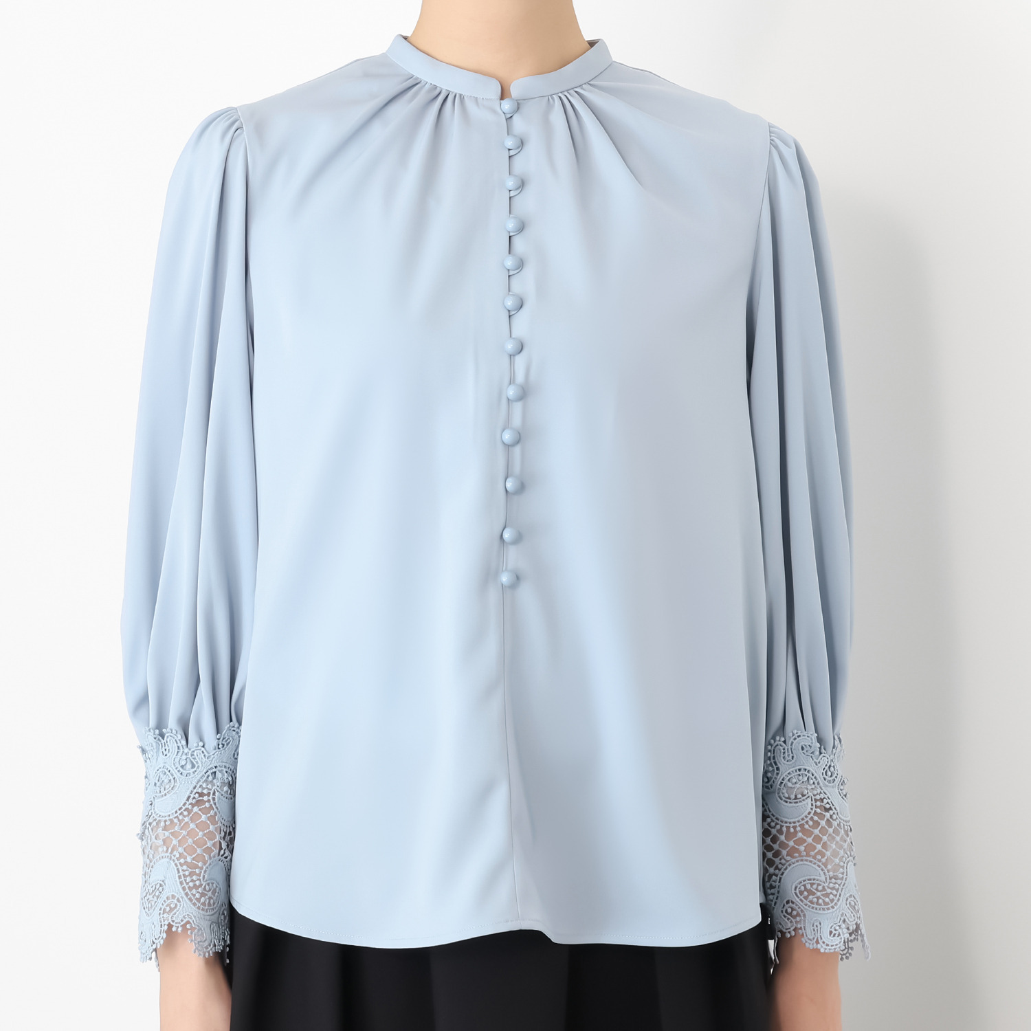 クリス・セリーン オリジナルレース使い カフス ギャザーアクセント プルオーバーブラウス