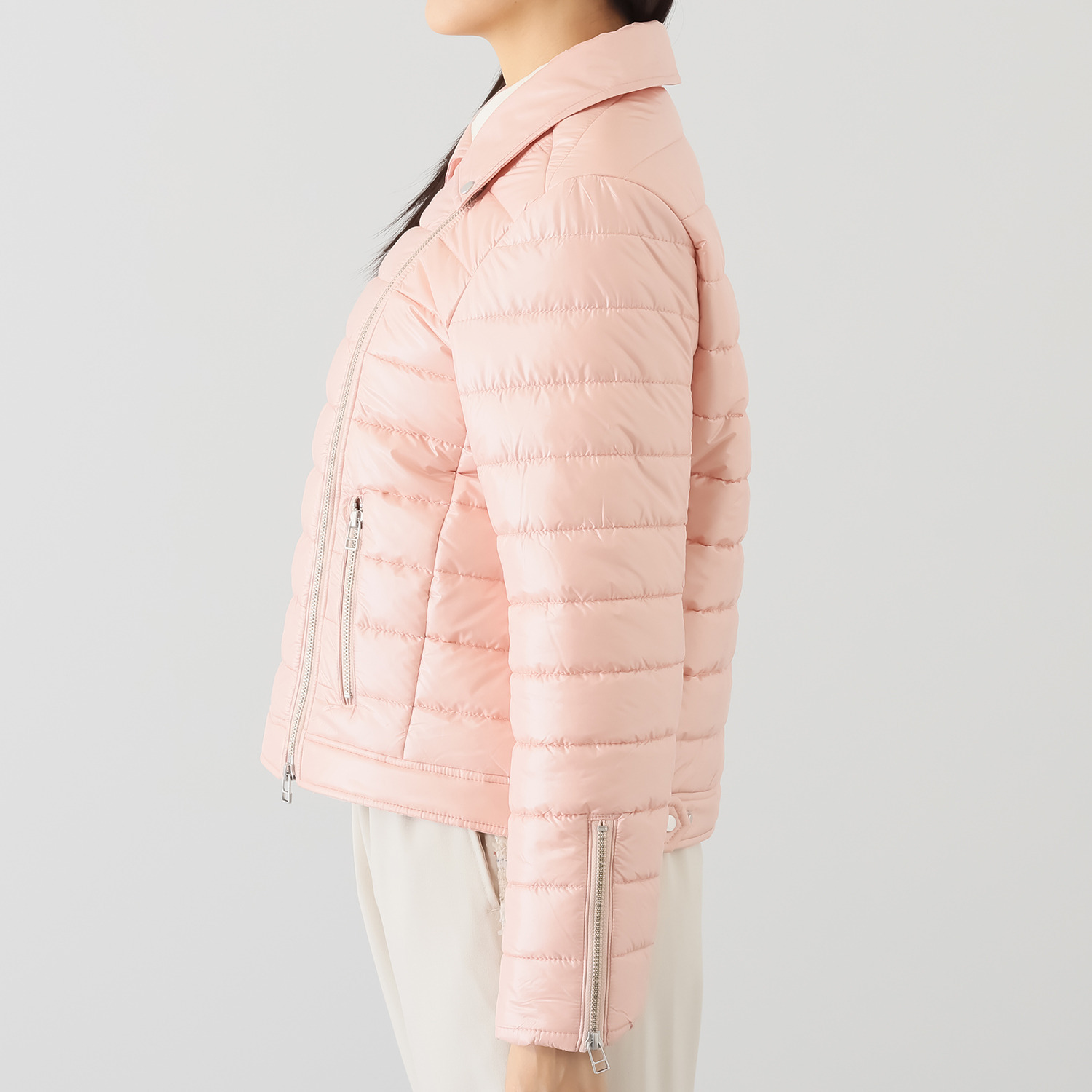 マダムミーナ シャイニータフタ ジップアップアクセント ライダースデザイン 中綿入りジャケット