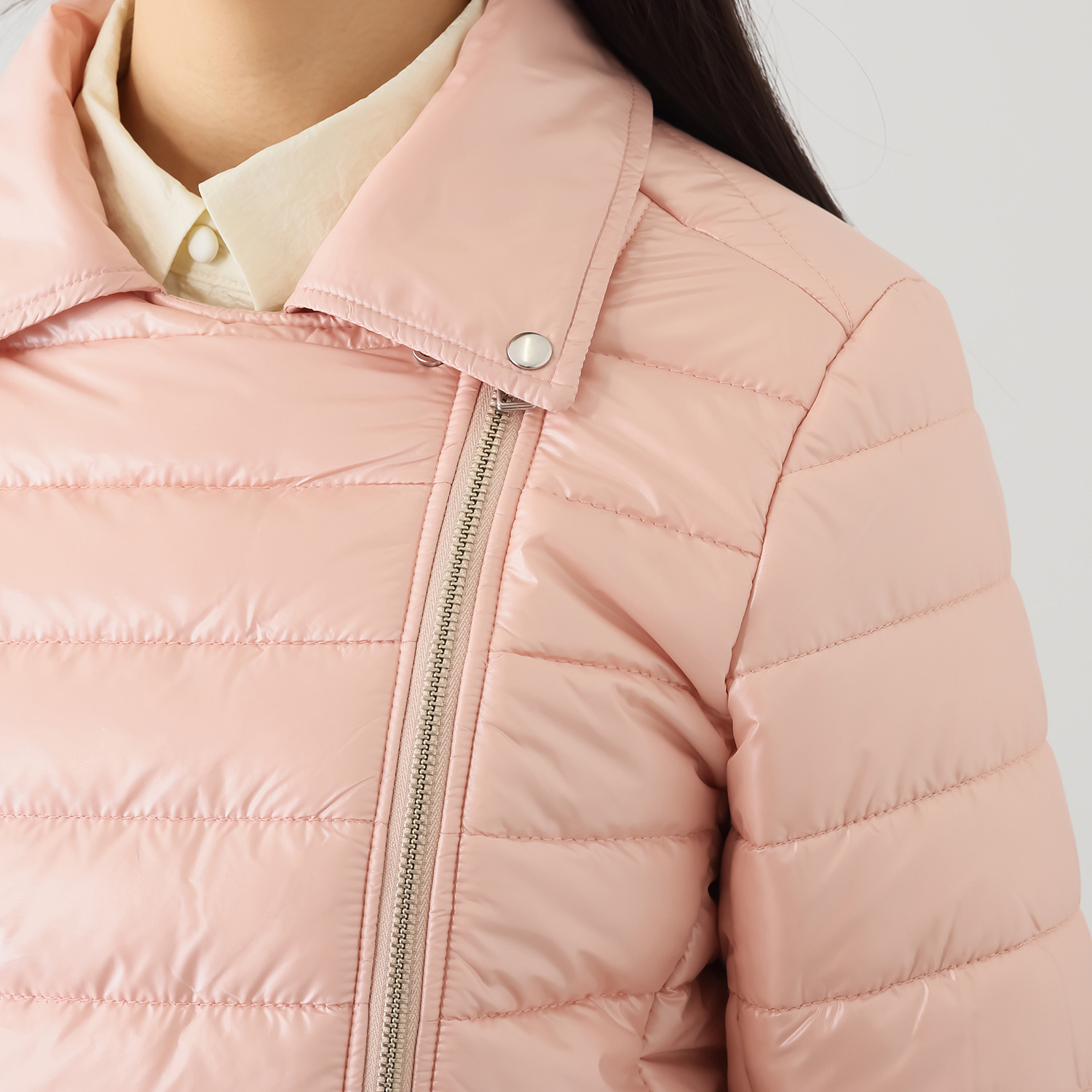 マダムミーナ シャイニータフタ ジップアップアクセント ライダースデザイン 中綿入りジャケット