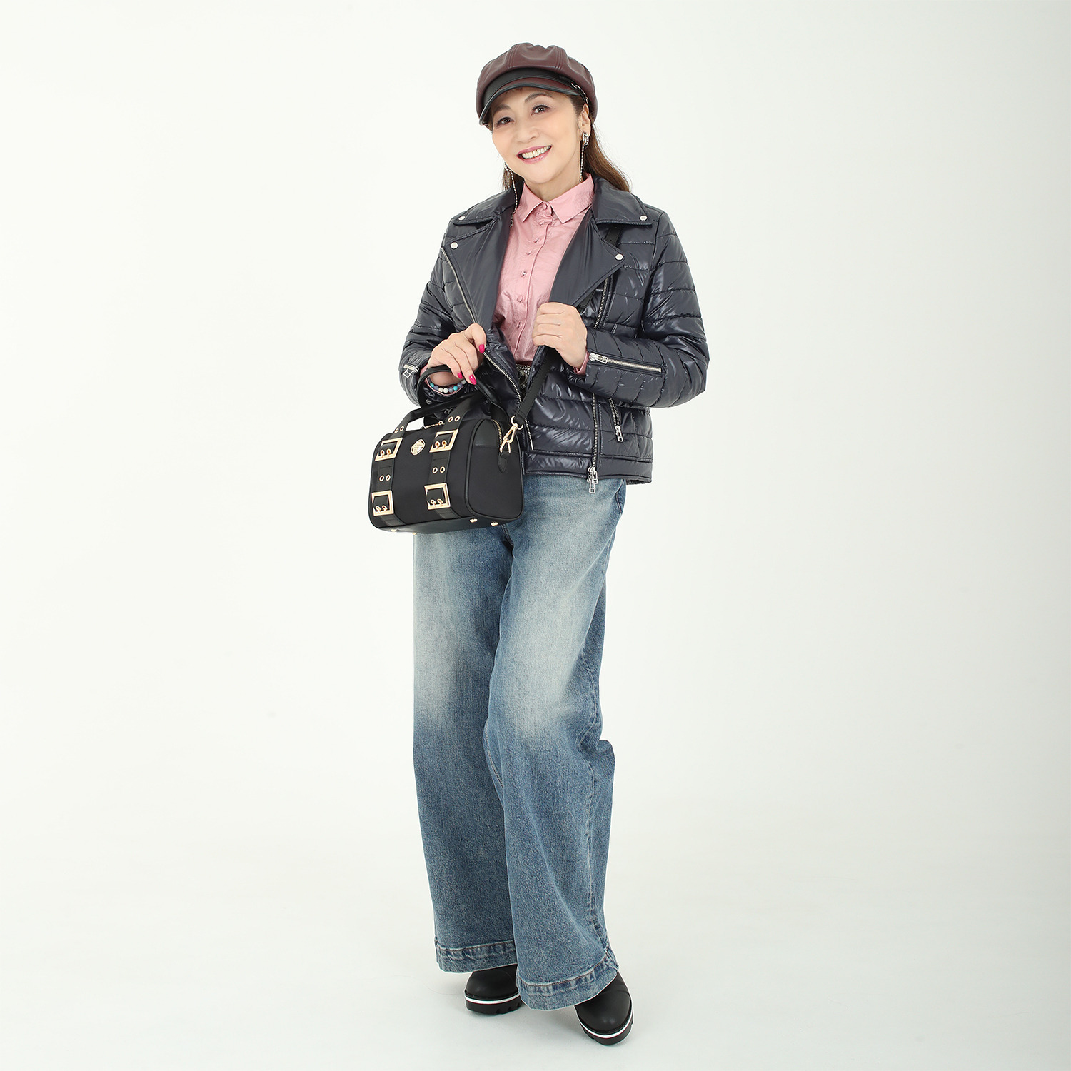 マダムミーナ シャイニータフタ ジップアップアクセント ライダースデザイン 中綿入りジャケット