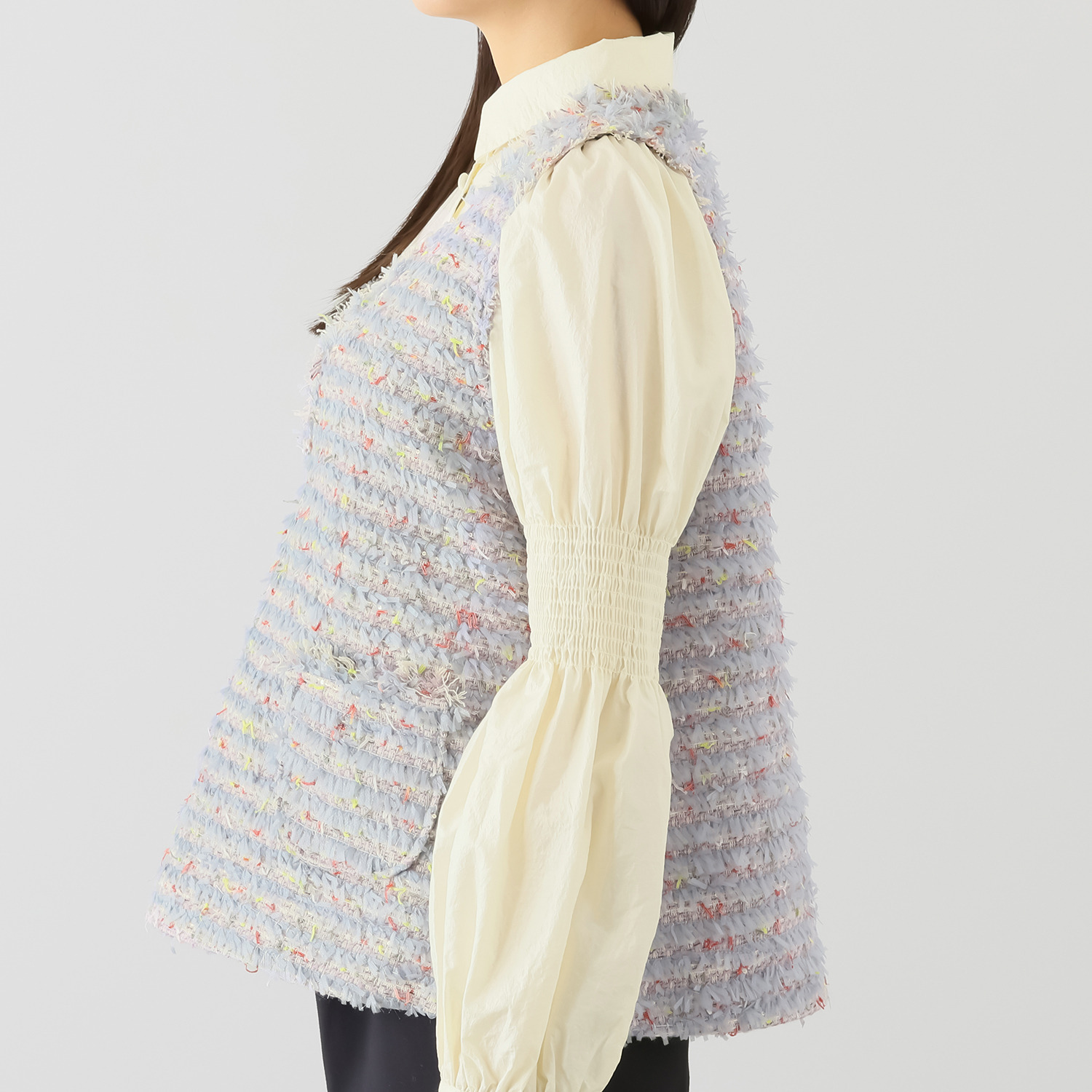 マダムミーナ ファンシーツイード フリンジアクセント 深Ｖネックベスト