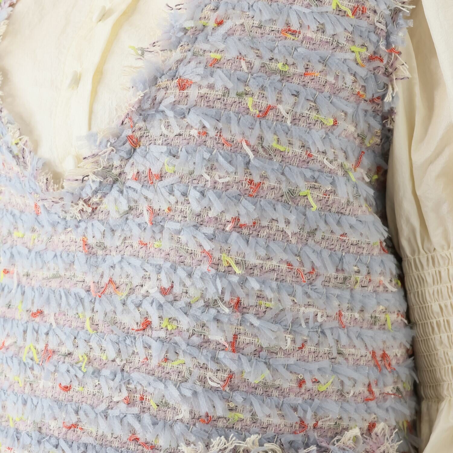 マダムミーナ ファンシーツイード フリンジアクセント 深Ｖネックベスト