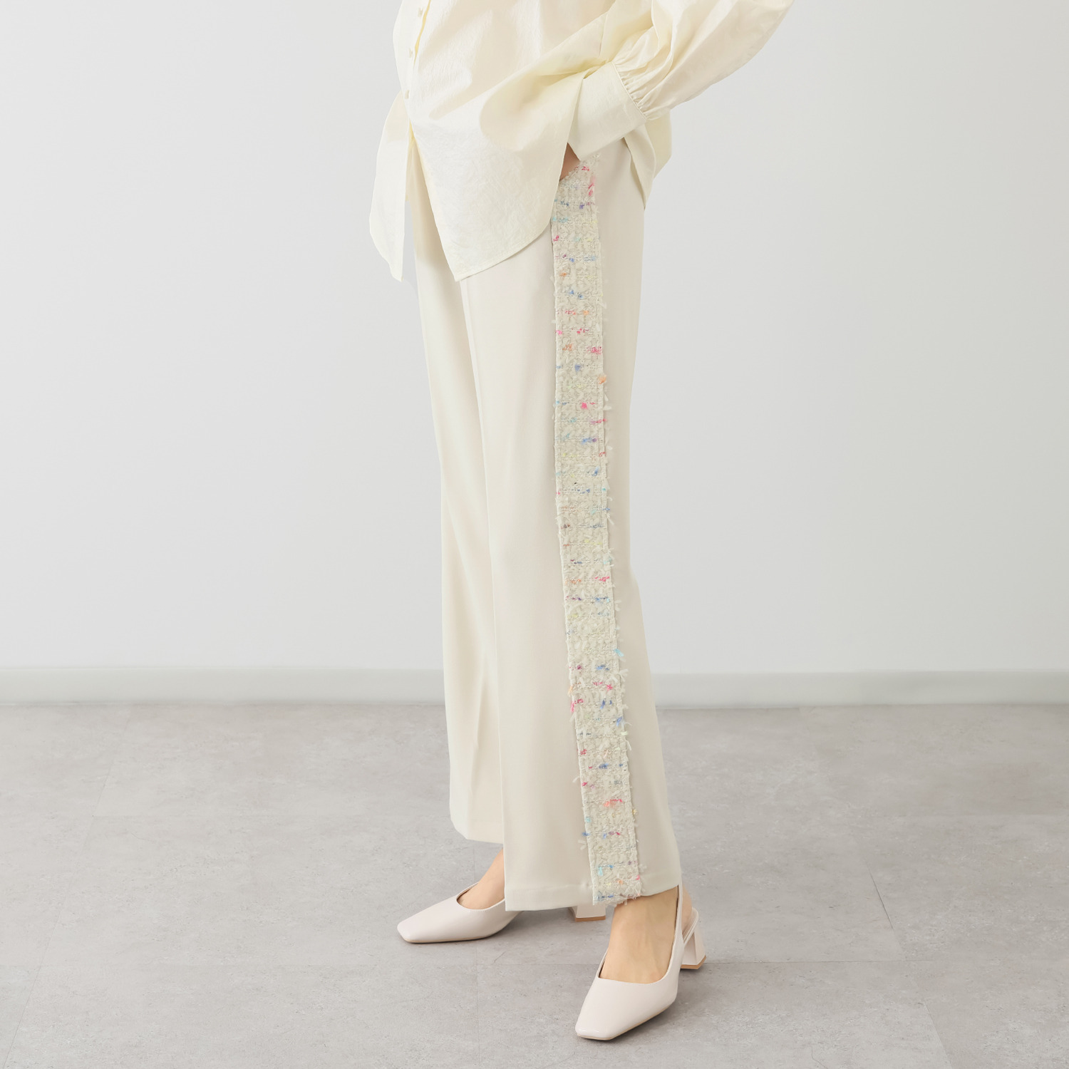 マダムミーナ ストレッチツイル ファンシーツイード サイドラインアクセント パンツ