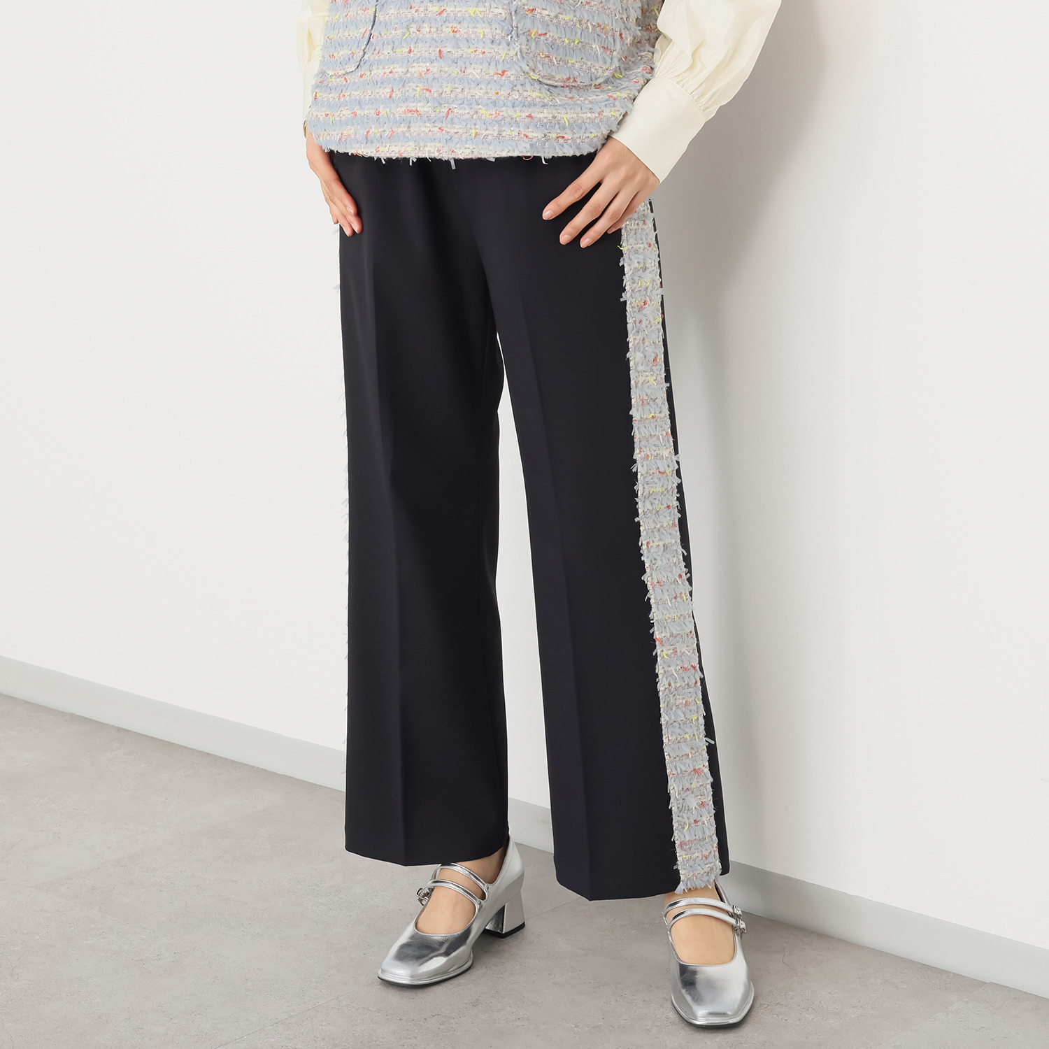 マダムミーナ ストレッチツイル ファンシーツイード サイドラインアクセント パンツ