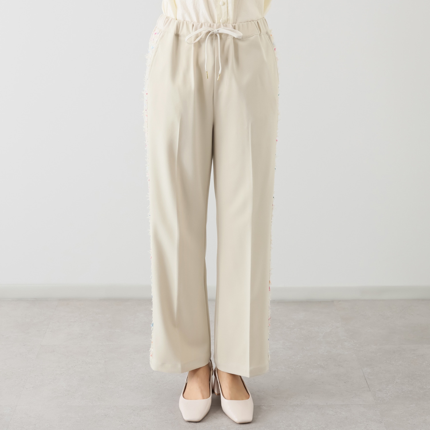 マダムミーナ ストレッチツイル ファンシーツイード サイドラインアクセント パンツ