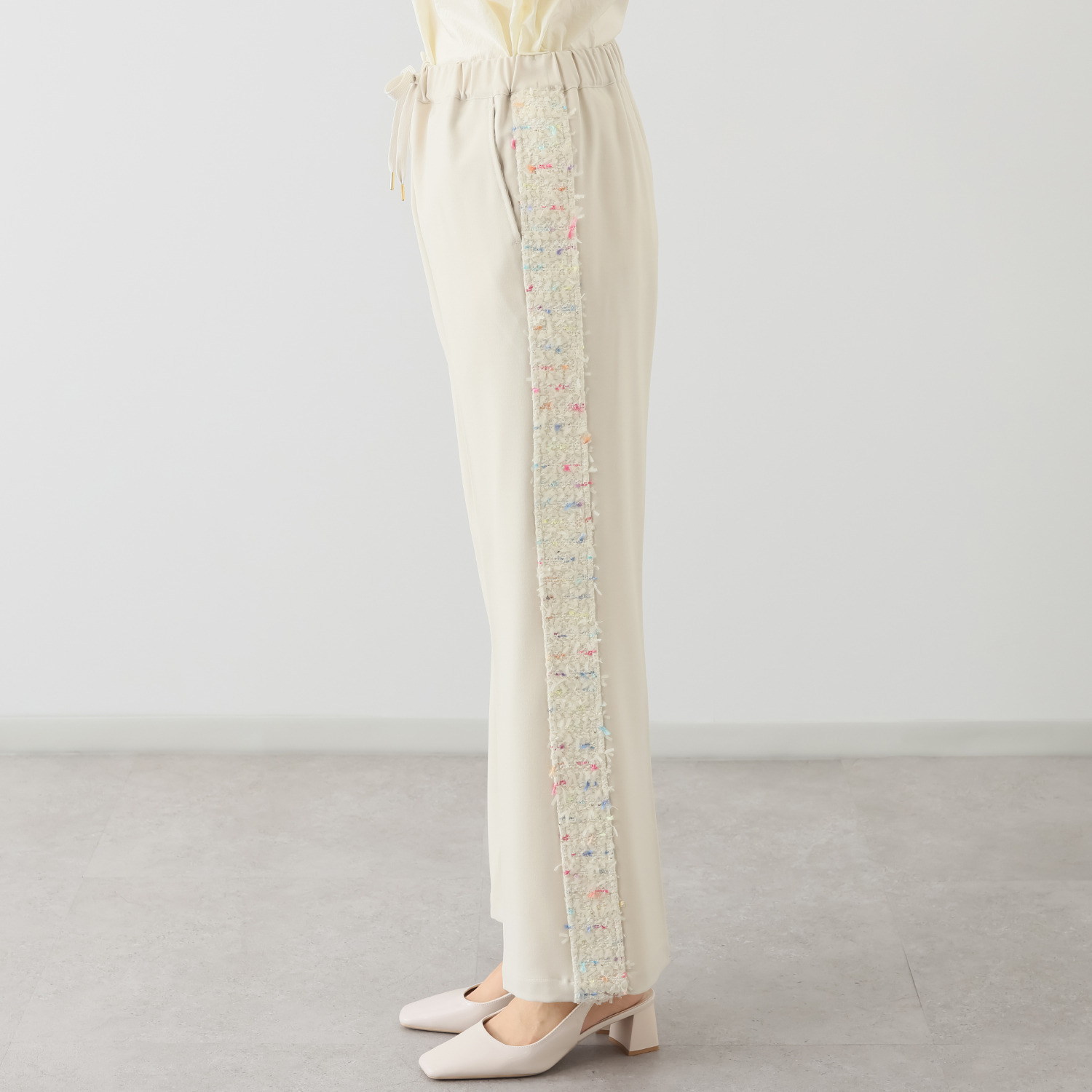 マダムミーナ ストレッチツイル ファンシーツイード サイドラインアクセント パンツ