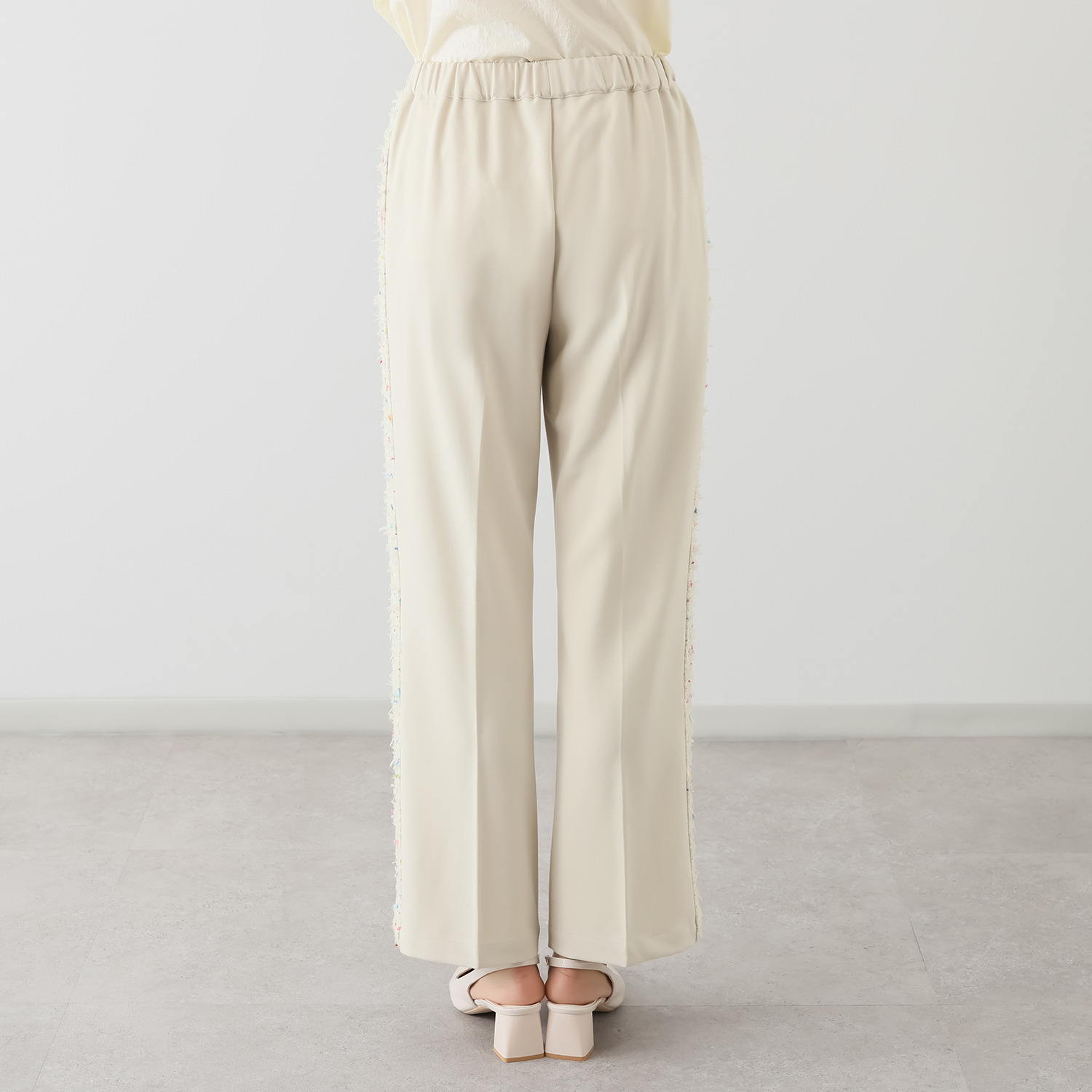 マダムミーナ ストレッチツイル ファンシーツイード サイドラインアクセント パンツ