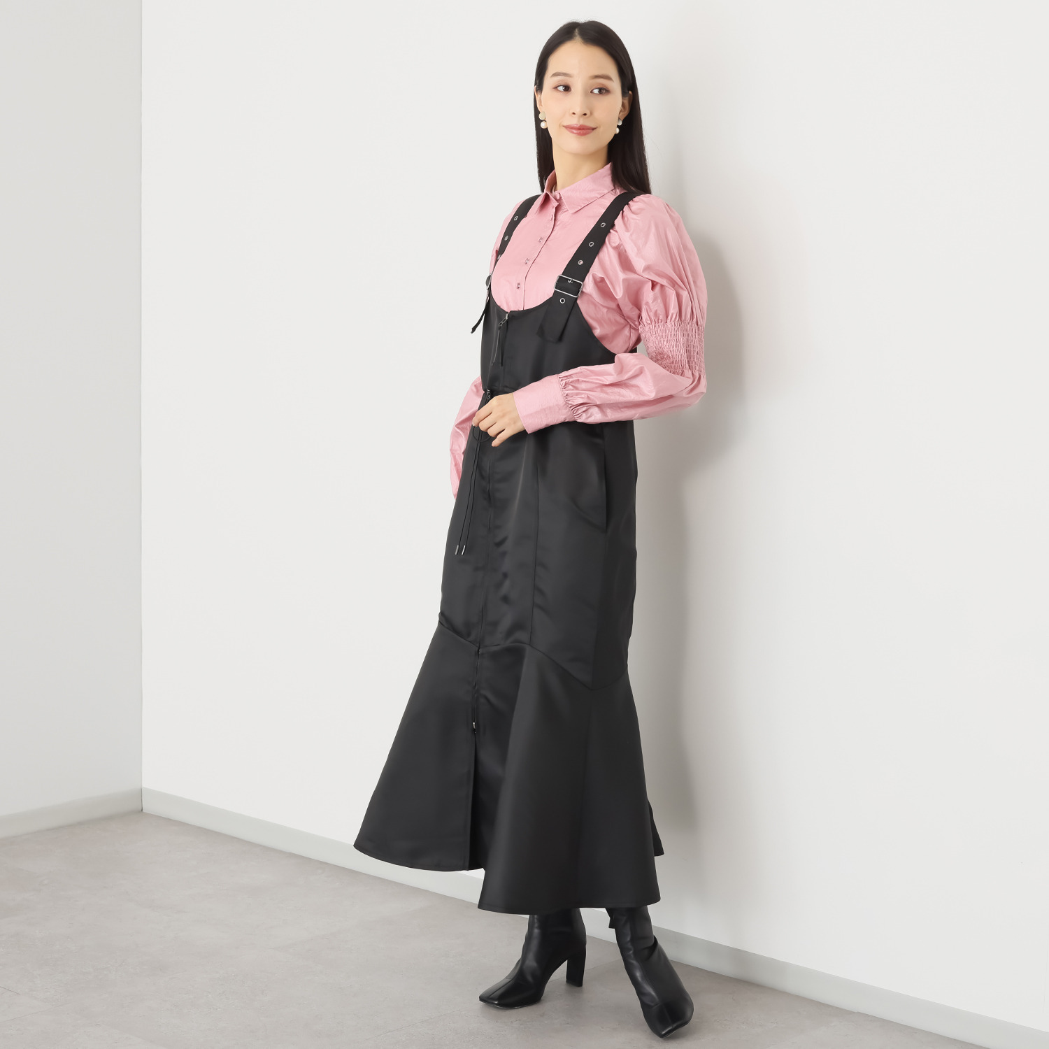 マダムミーナ シャイニーツイル フロントジップ ソフトマーメイド ジャンパースカート