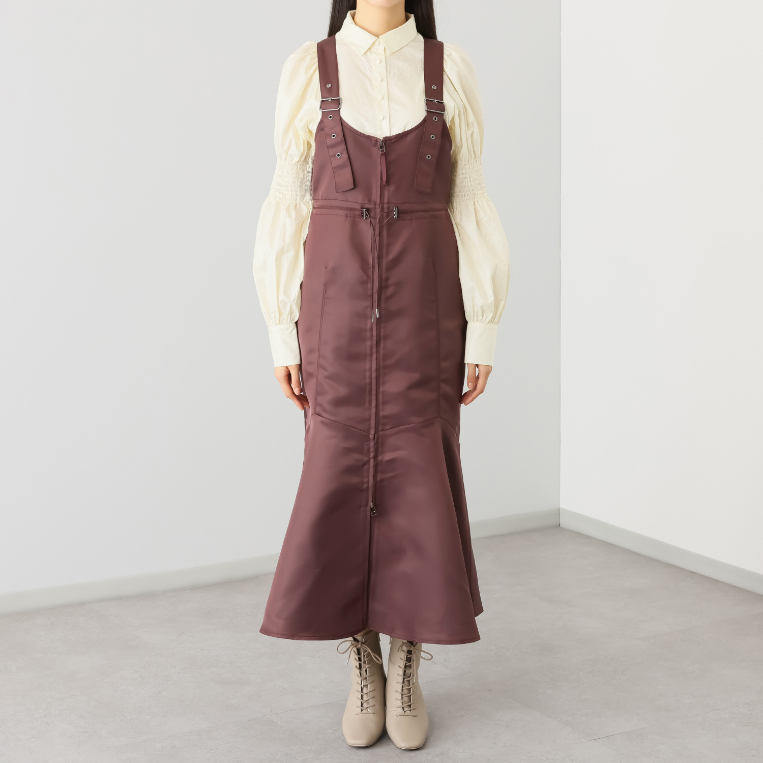 マダムミーナ シャイニーツイル フロントジップ ソフトマーメイド ジャンパースカート