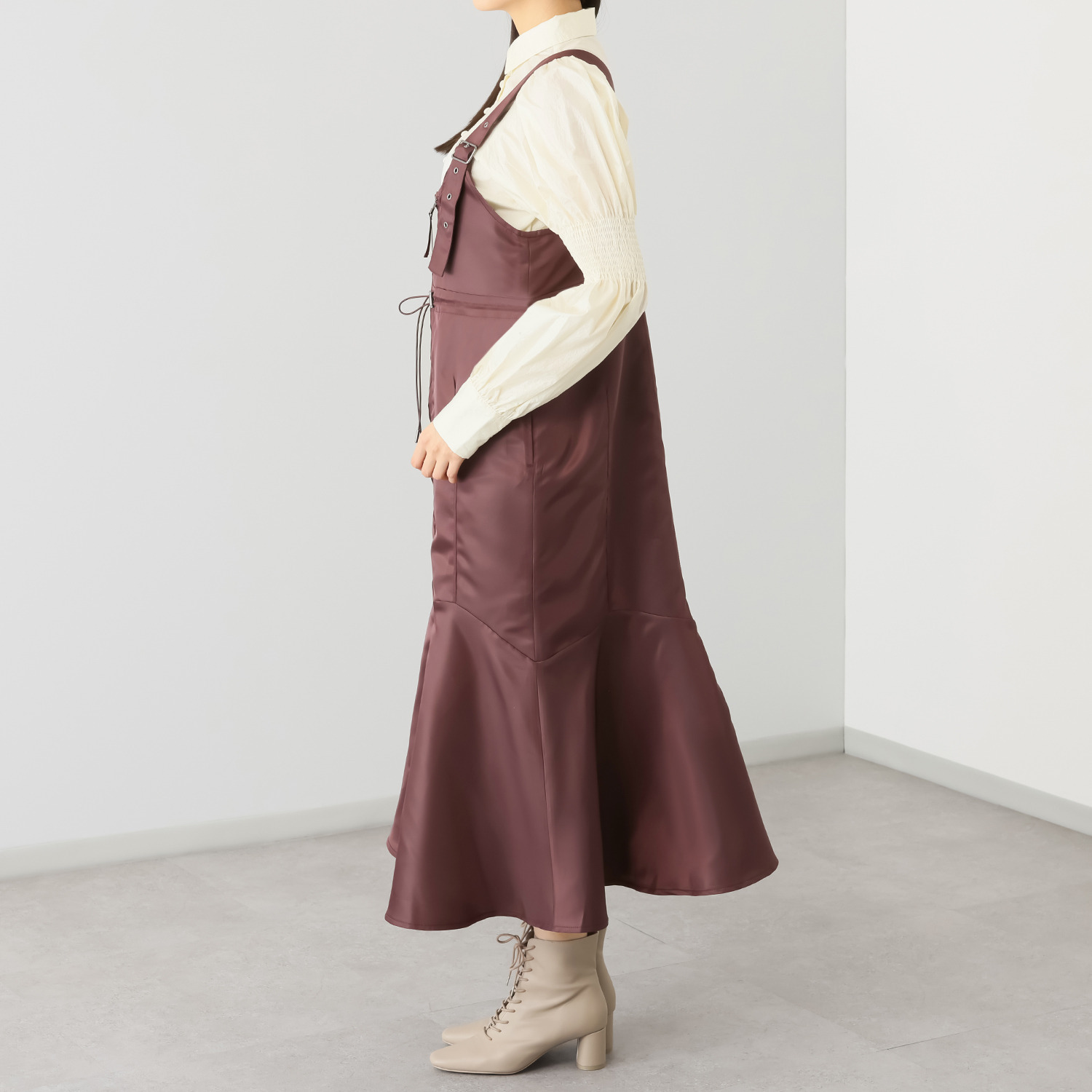 マダムミーナ シャイニーツイル フロントジップ ソフトマーメイド ジャンパースカート