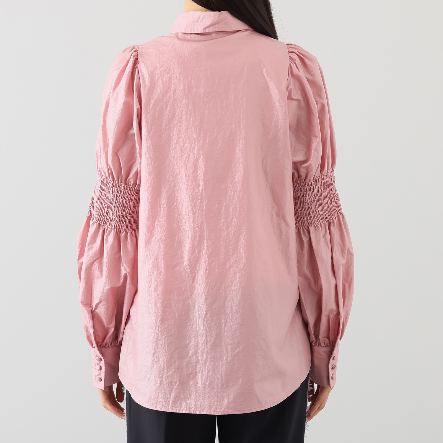 マダムミーナ クリスタルワッシャー シャーリングアクセント バルーンスリーブ ブラウス