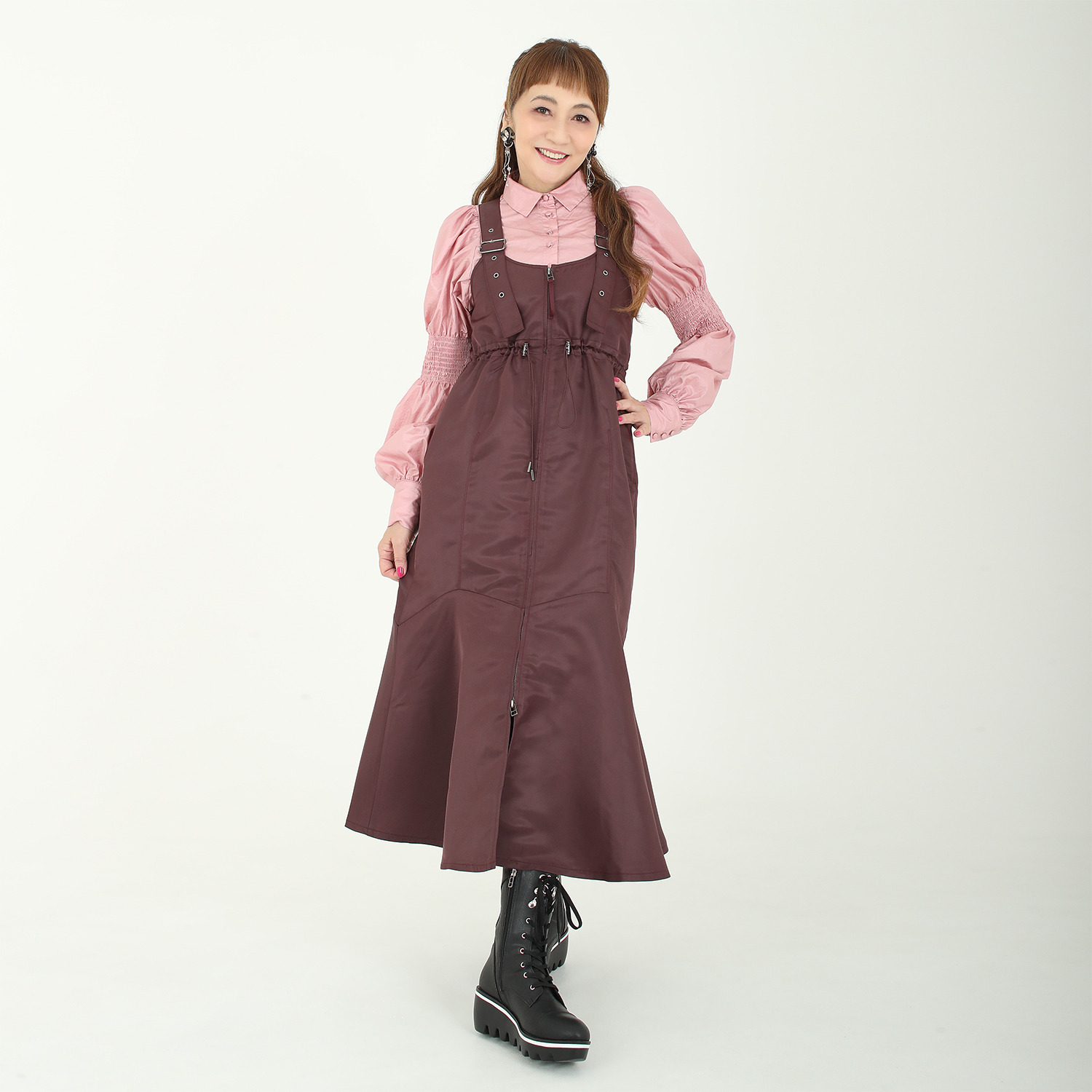 マダムミーナ クリスタルワッシャー シャーリングアクセント バルーンスリーブ ブラウス