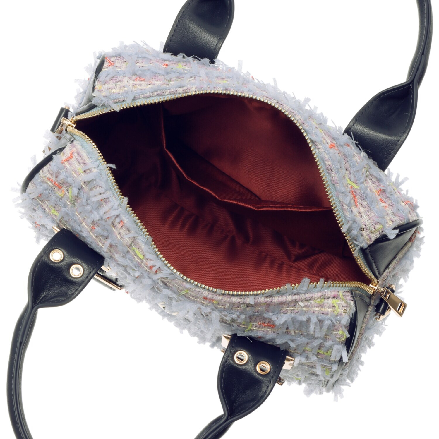 マダムミーナ ファンシーツイード バックルアクセント ショルダーストラップ付 ミニボストンバッグ