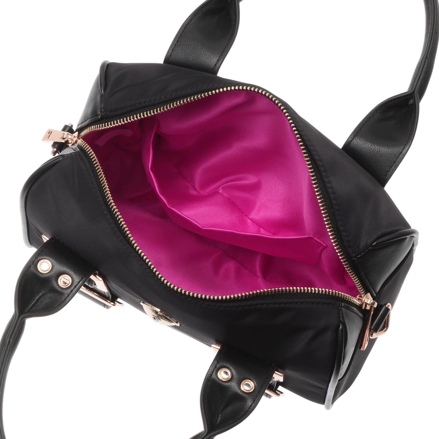 マダムミーナ 高密度ツイル バックルアクセント ショルダーストラップ付 ミニボストンバッグ