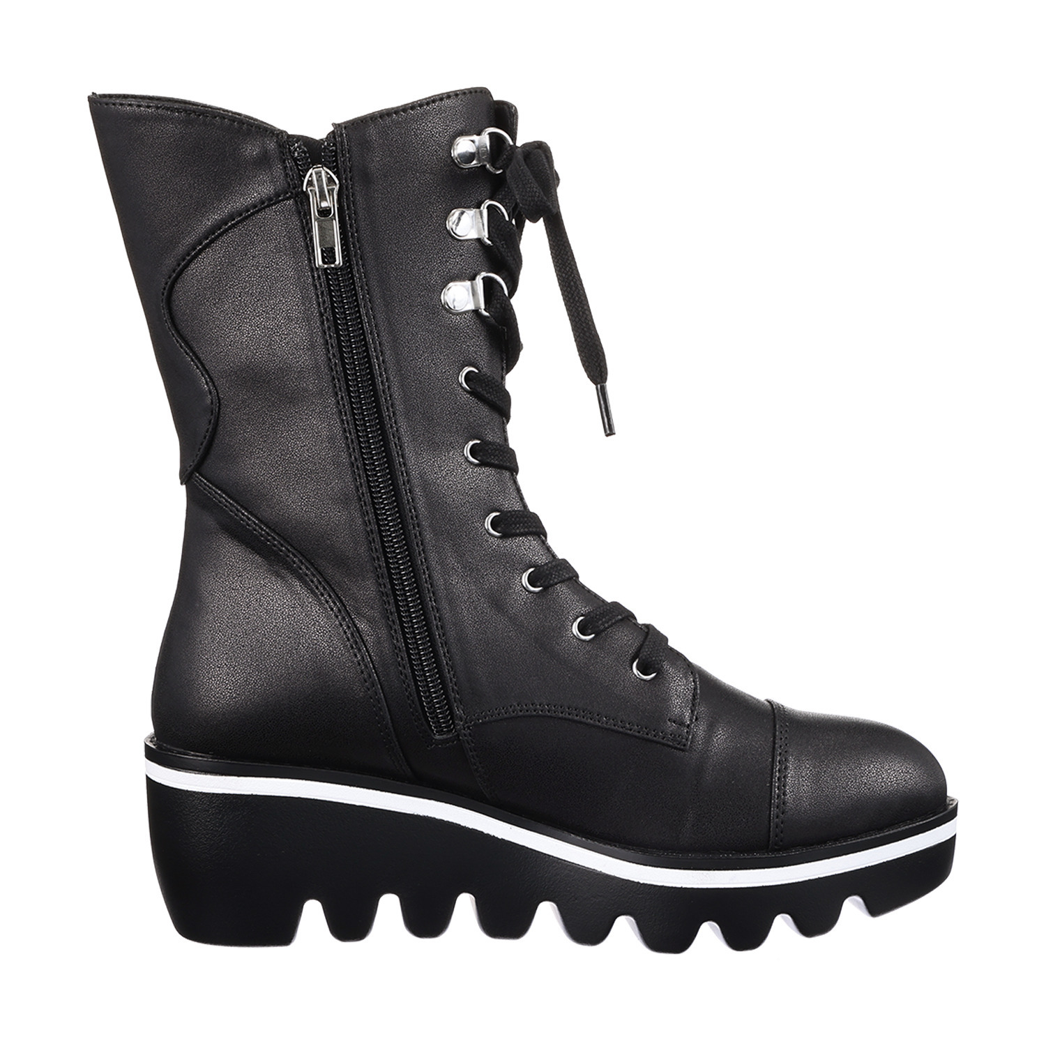 マダムミーナ フェイクレザー レースアップデザイン ウェッジソールブーツ