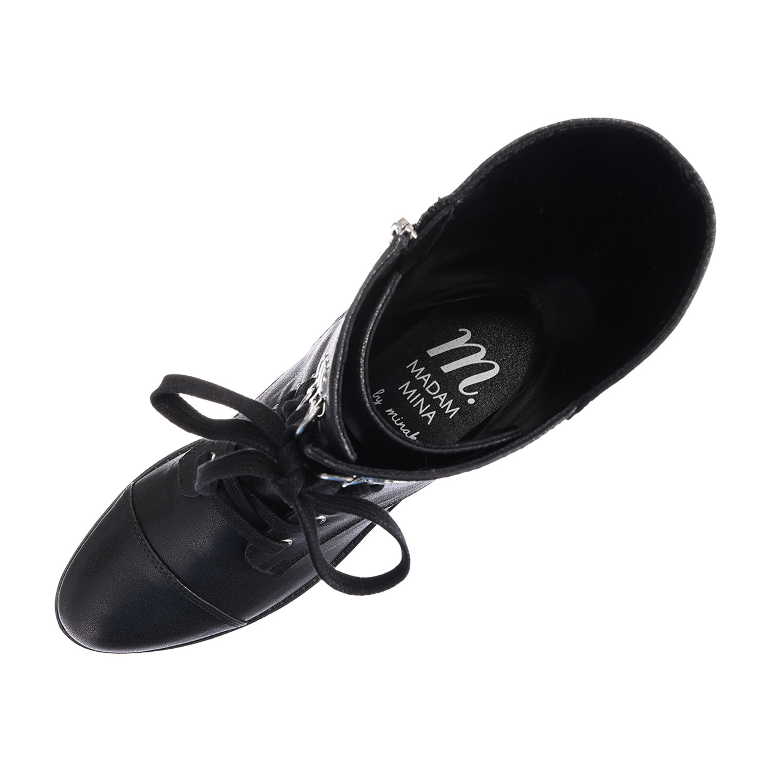 マダムミーナ フェイクレザー レースアップデザイン ウェッジソールブーツ